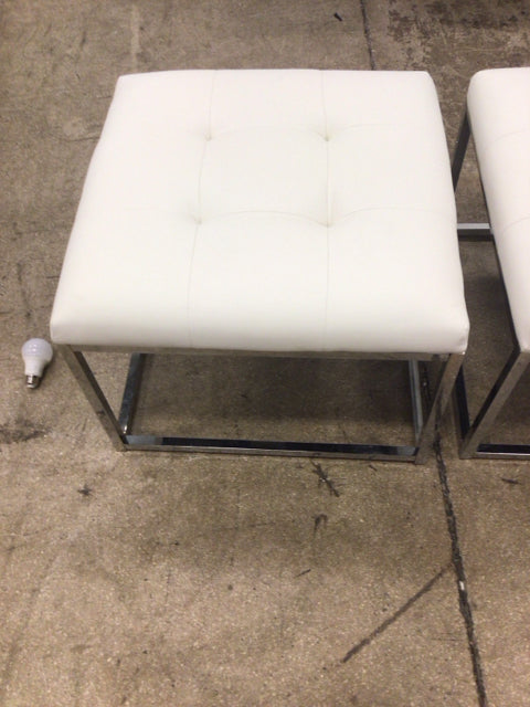 White Vinyl/Chrome Coaster Ottoman - Stylish and Durable Footrest with Storage for Living Room, Bedroom, or Office - Perfect for Relaxing, Extra Seating, and Home Decor