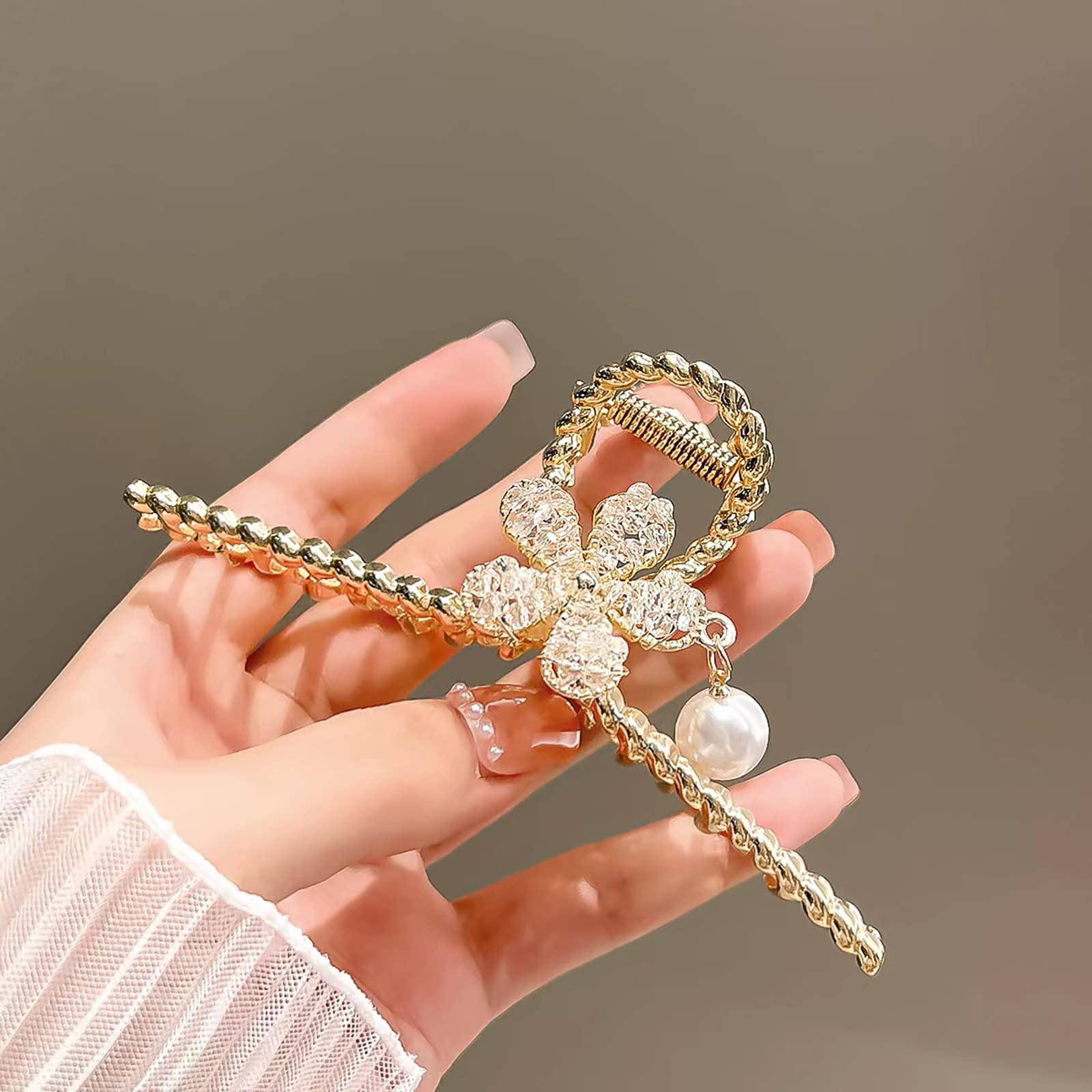 Elegant Crystal Flower Hair Clips for Women - Gold Metal Claw Hairpins for Thick Hair | Non-Slip Pearl Hair Accessories for Women & Girls | Perfect for Weddings, Parties & Daily Styling