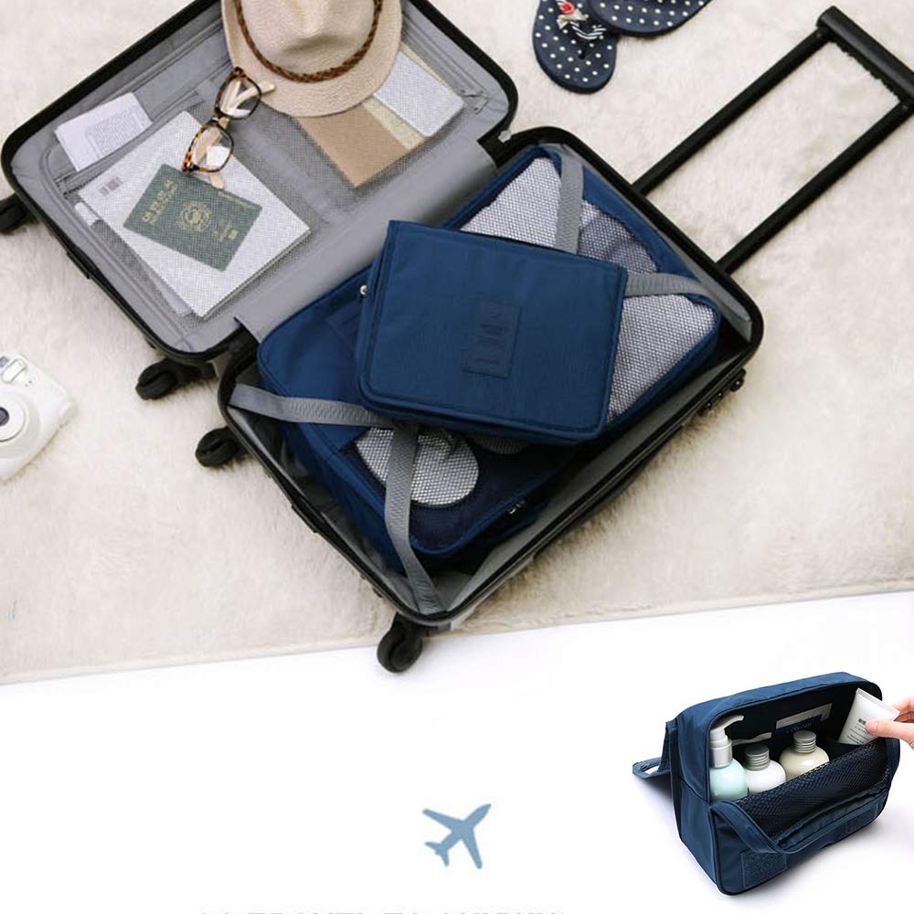 Portable Shower Toiletry Bag - Hanging Travel Cosmetic Organizer for Women & Men, Multifunctional Waterproof Makeup Pouch, Dark Blue - Perfect for Camping, Gym, Beach & Outdoor Adventures