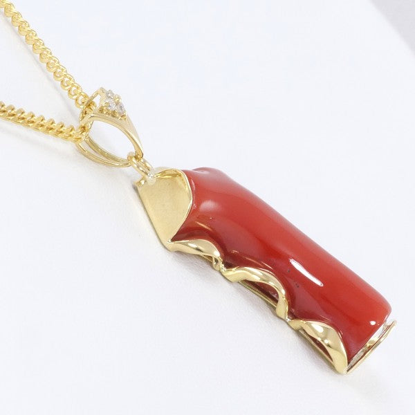 18K Yellow Gold Coral Diamond Necklace - Elegant Pendant Jewelry for Women, Gift for Anniversary & Valentine's Day - Perfect for Weddings, Parties & Special Occasions