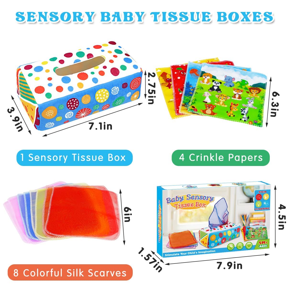 Aiduy Montessori Baby Toys for 6-12 Months - Soft Crinkle Sensory Learning Toys for Infants, Early Developmental Tissue Box Toy for 1 Year Old Boys & Girls | Perfect for Playtime, Baby Shower Gifts & Montessori Education