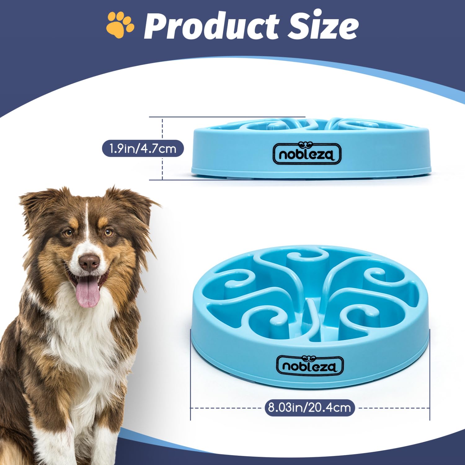 Premium Slow Feeder Dog Bowl - 8.03 Inch Large Anti-Gulping Pet Food Dish for Dogs & Cats | Helps Prevent Bloat & Improve Digestion | Perfect for Fast Eaters, Puppies & Multi-Pet Homes (Blue, 1 Pack)