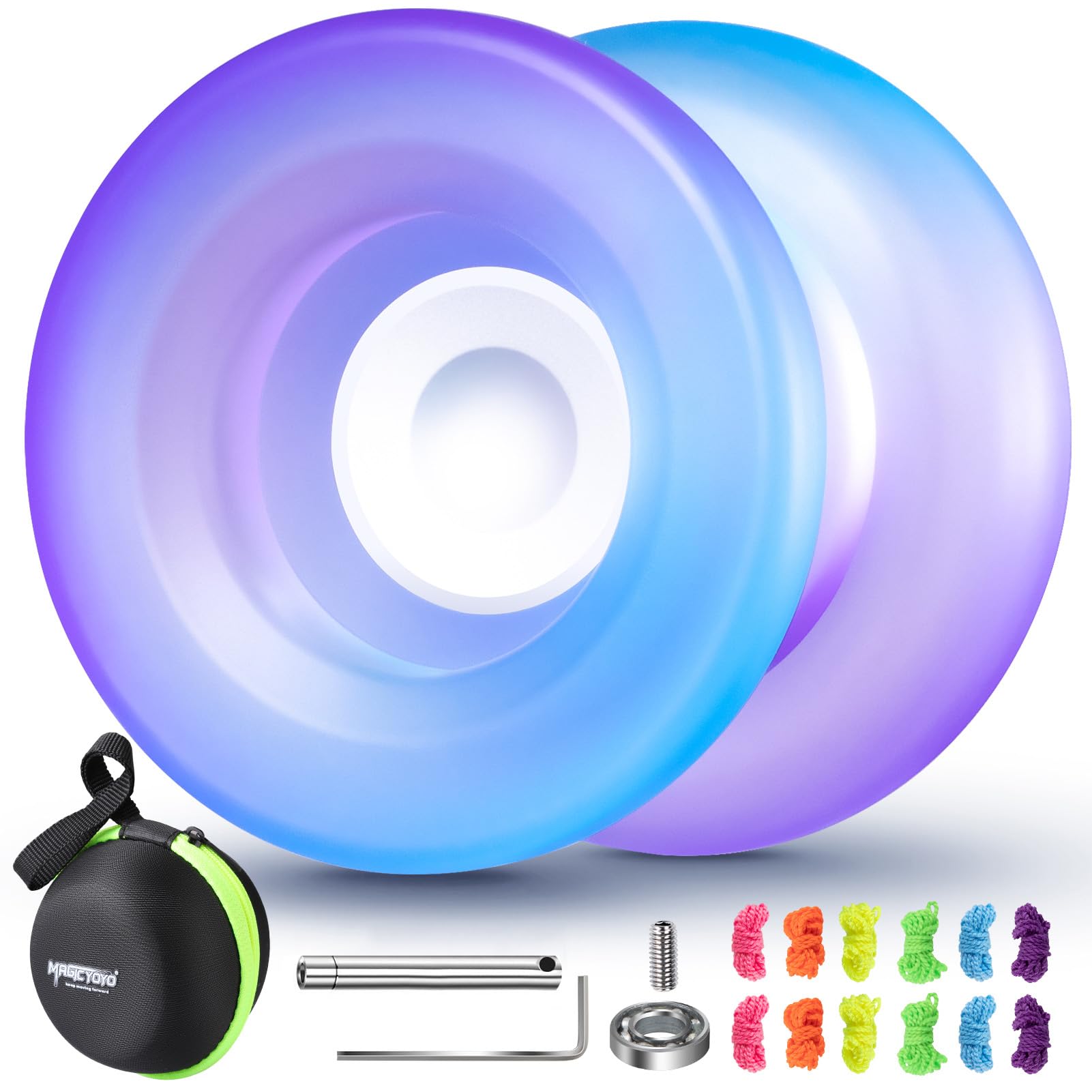 MagicYoYo H01 Professional Unresponsive Yoyo for Finger Spin Tricks - Includes Responsive Bearing Kit, Storage Bag & 12 Strings (Blue Purple) - Perfect for Advanced Players & Competition Practice