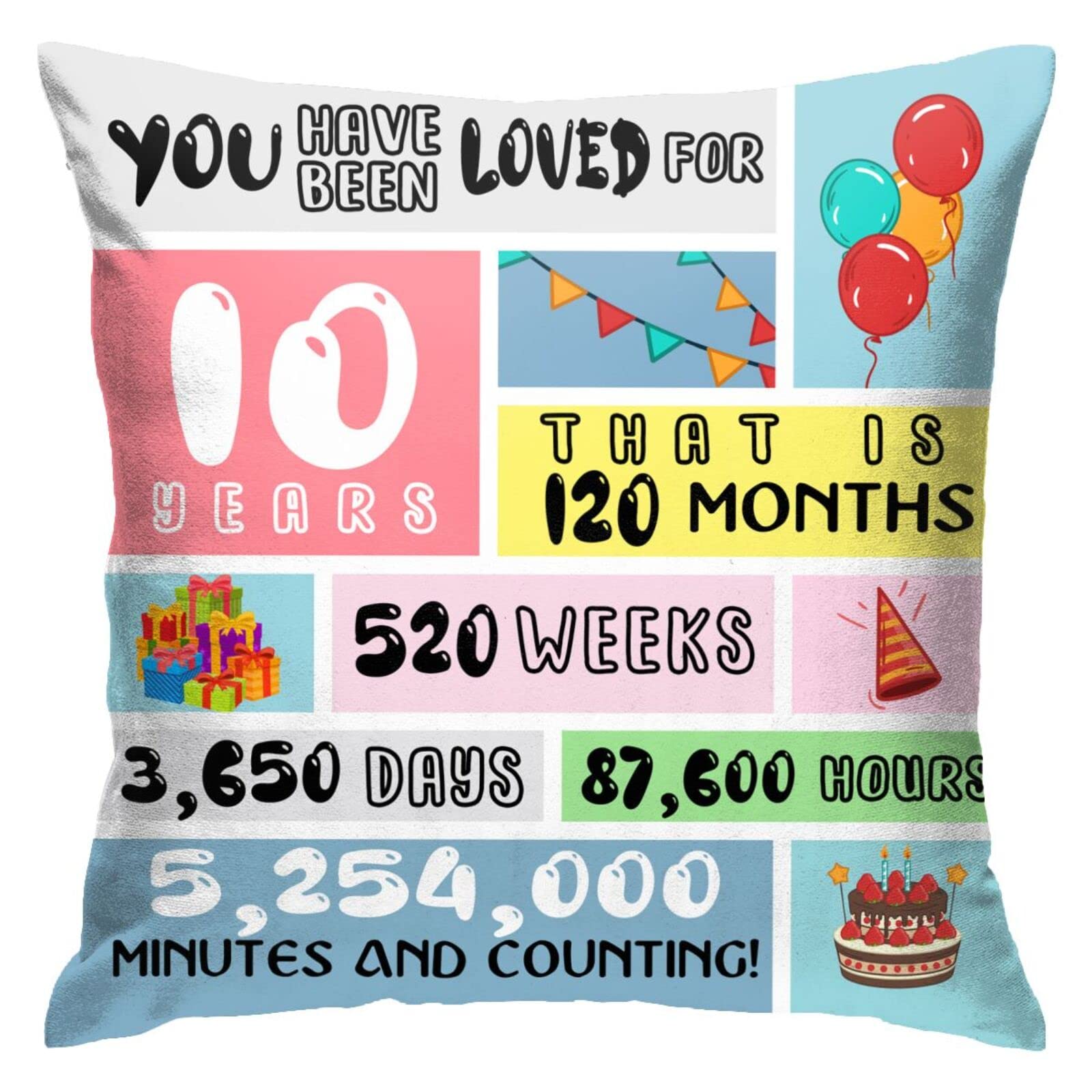 10th Birthday Decorations for Girls & Boys - 16x16 Throw Pillow Covers - Perfect Gift for Daughter, Son or Granddaughter - Ideal for Birthday Parties, Room Decor & Special Celebrations