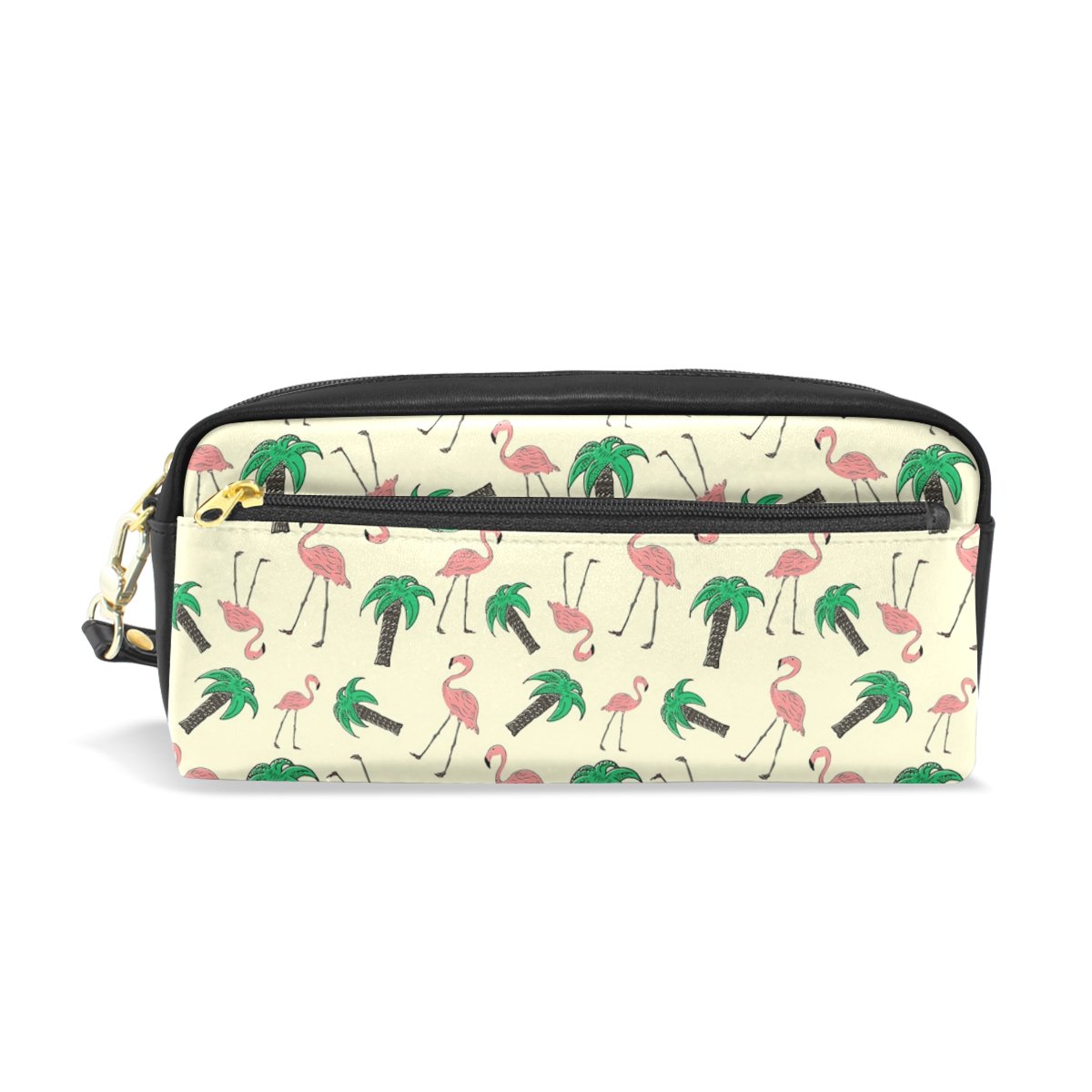 Stylish Tropical Flamingo & Coconut Palm PU Leather Pencil Case - Multi-Purpose Organizer for Stationery, Cosmetics, Electronics & Travel Essentials | Perfect for Women & Girls