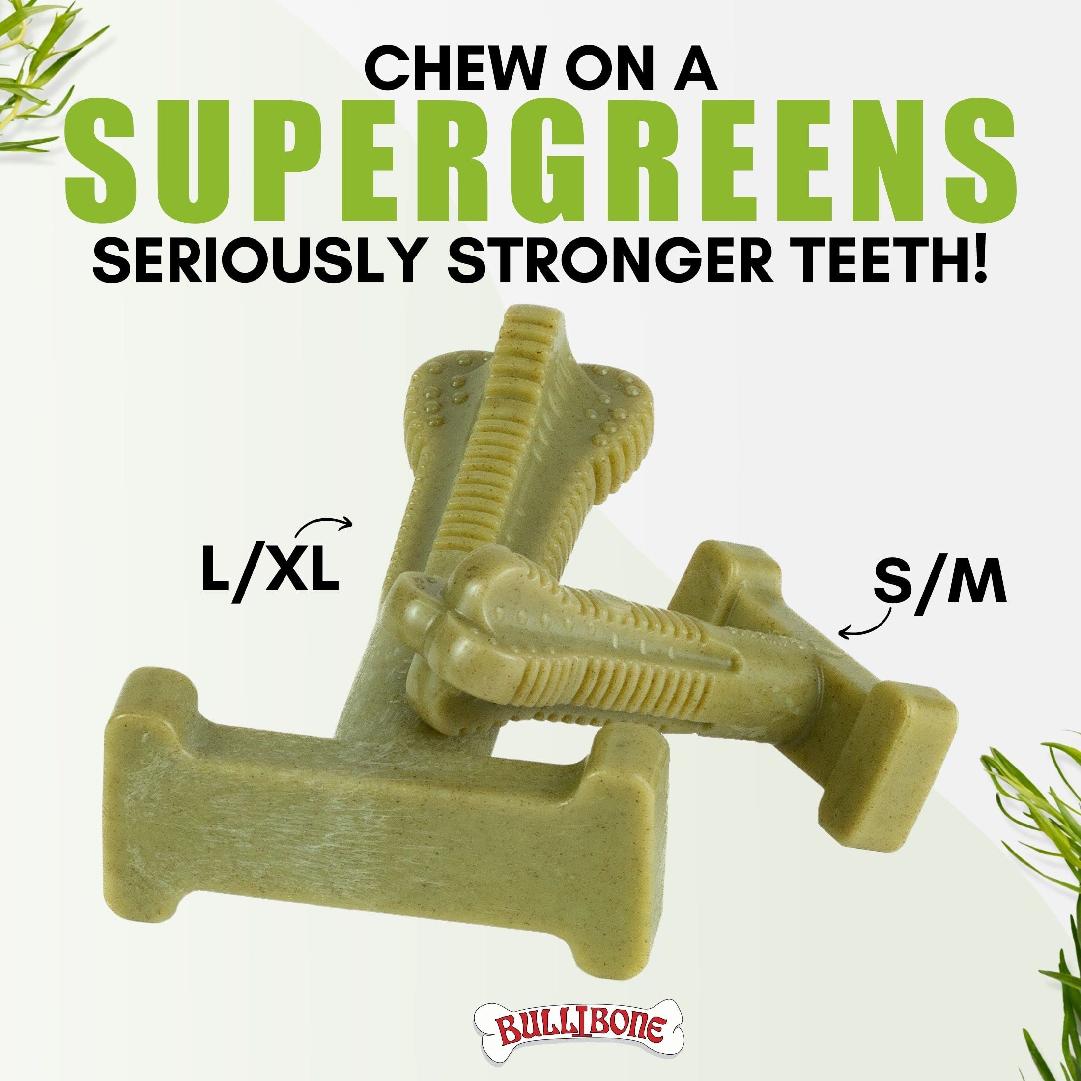 Bullibone SuperBrush: Long-Lasting Nylon Dog Toothbrush Chew Toy for Dental Health & Oral Care - Teeth Cleaning Stick with Super Greens for Puppies & Adult Dogs - Perfect for Daily Dental Hygiene & Playtime