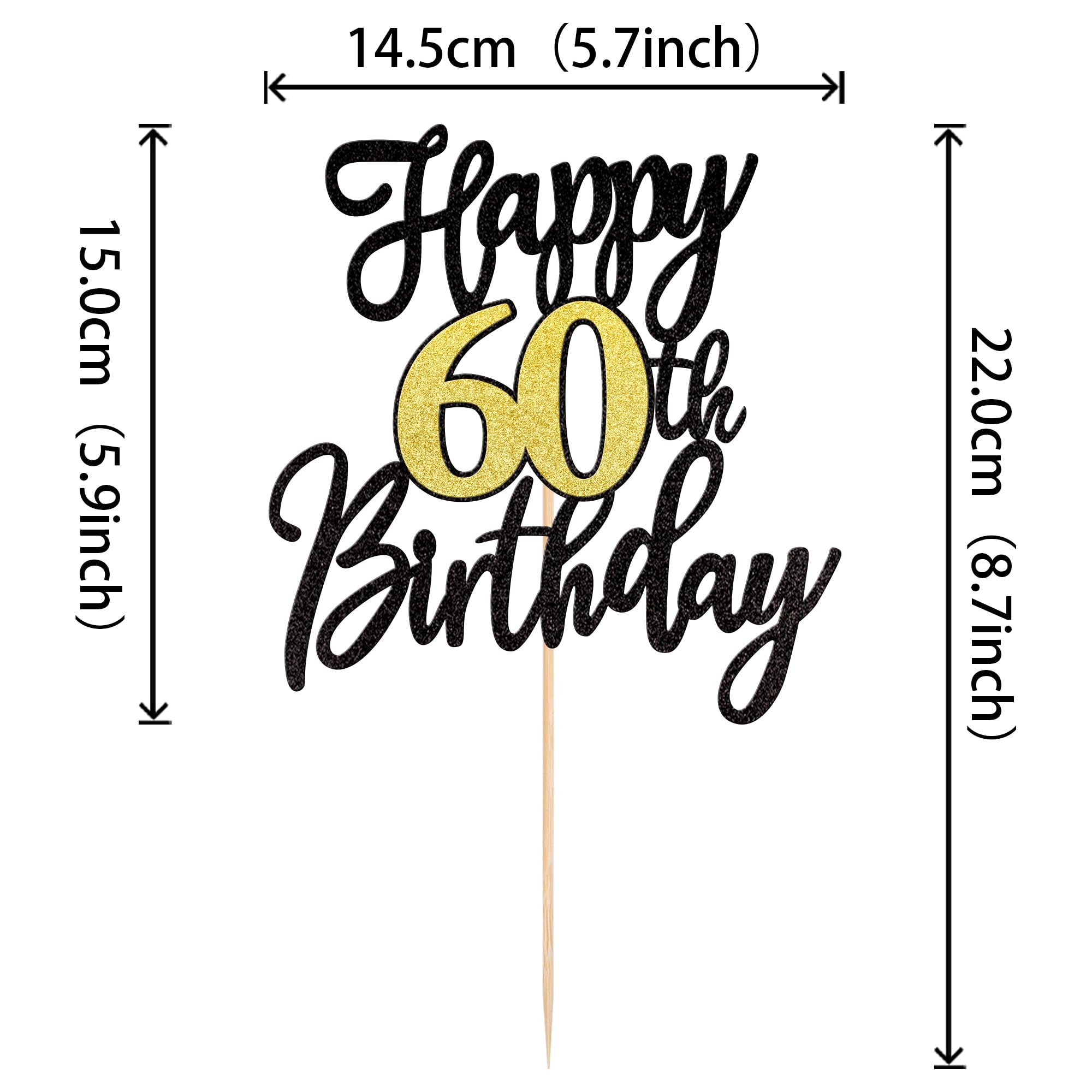 1 PCS Happy 60th Birthday Cake Topper - Black Gold Glitter 'Cheers to 60 Years' Cake Decoration for Anniversary Party Supplies | Perfect for Milestone Celebrations & Retirement Parties