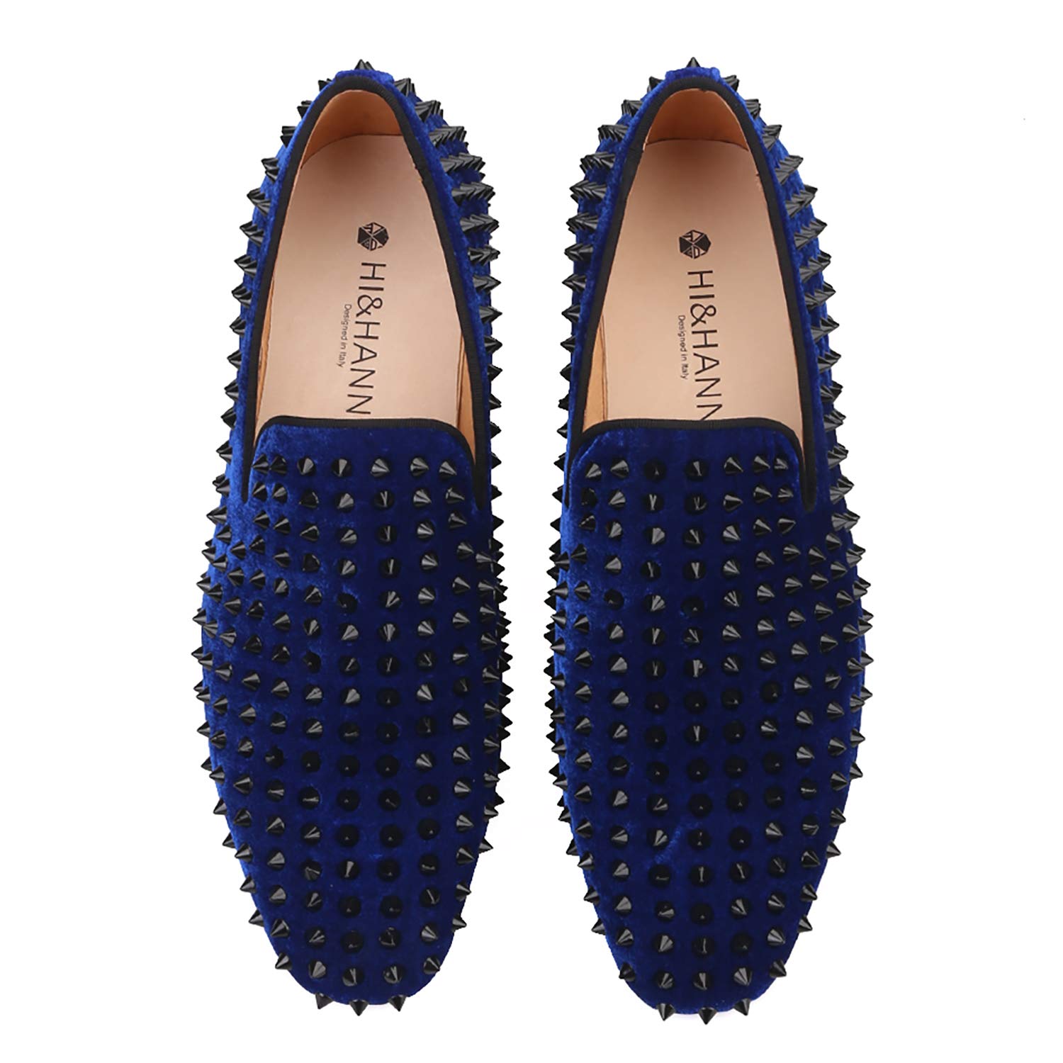 Royal Blue Velvet Men's Loafers with Spikes - Slip-On Dress Shoes for Smoking Slippers & Formal Occasions - Comfortable Men's Flats for Weddings, Parties & Evening Events