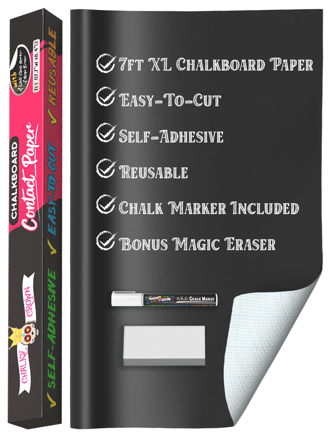 Chalkboard Contact Paper Roll - Peel & Stick Black Wallpaper for Walls & DIY Projects (7 Feet)