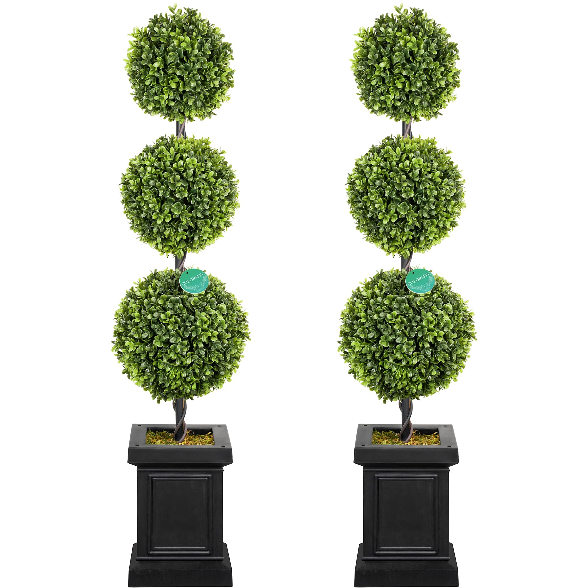 3.5ft Artificial Boxwood Topiary Trees Set of 2 - Outdoor Fake Plants with Sturdy Pots for Porch, Patio, Garden - All-Year Green Decorative Ball Topiaries for Indoor & Outdoor Use - Perfect for Home, Office, Wedding & Event Decor