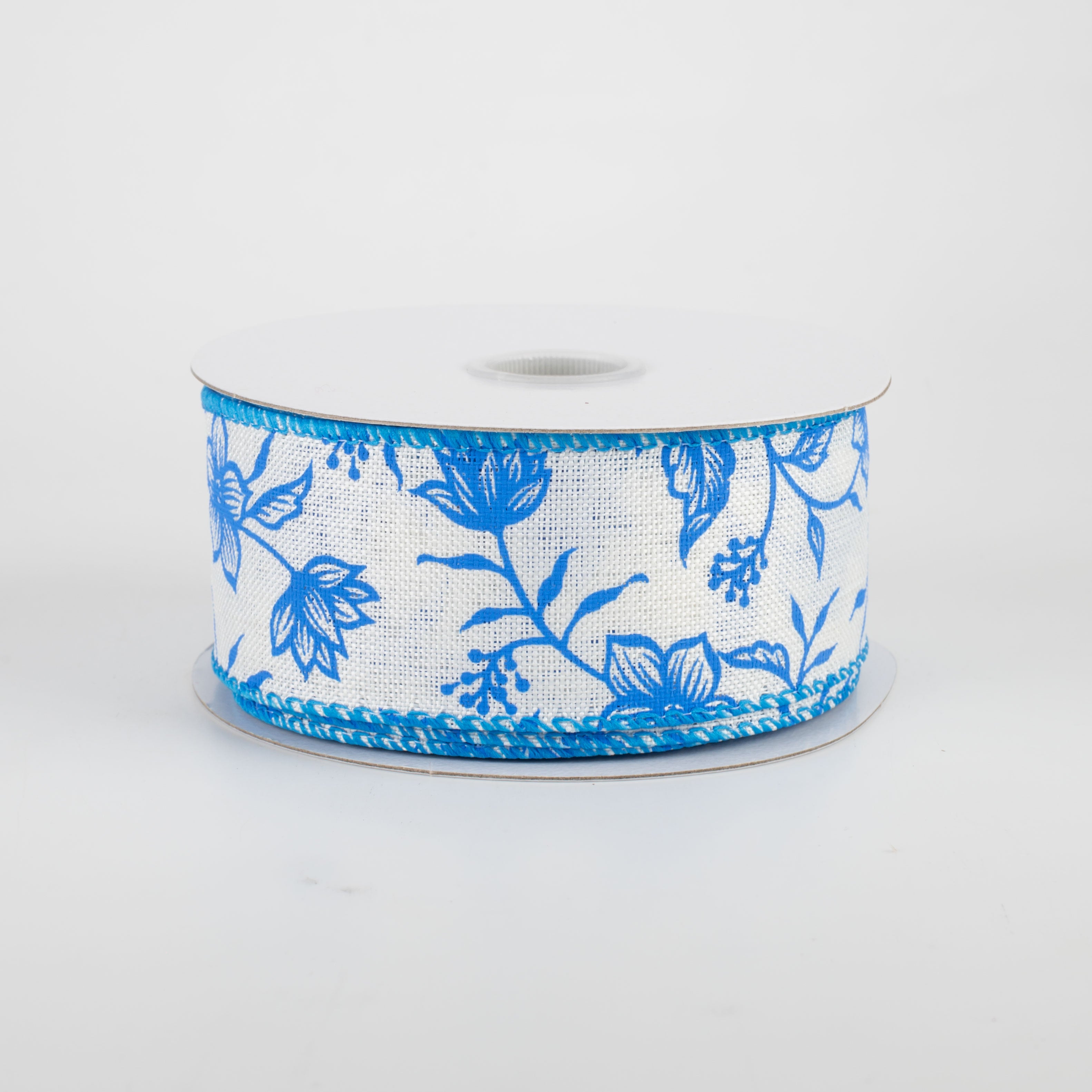 1.5 Inch Blue Floral Printed Ribbon - 10 Yards Bulk Roll for Gift Wrapping, DIY Crafts, Scrapbooking & Party Decorations