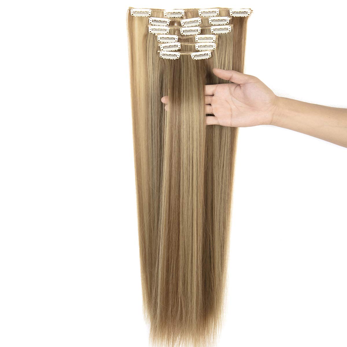SLLIE 24-26 Inch Clip in Hair Extensions 6Pcs Set with 16 Clips - Curly Wavy Straight Thick Synthetic Hair Extensions for Women - Perfect for Daily Styling, Parties & Special Occasions