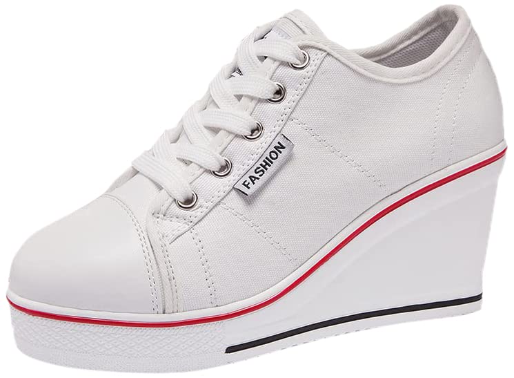Mei MACLEOD Women's High Heel Wedge Canvas Sneakers - Comfortable Casual Lace Up Shoes for College & High School Students | Perfect for Campus, Dating & Everyday Wear