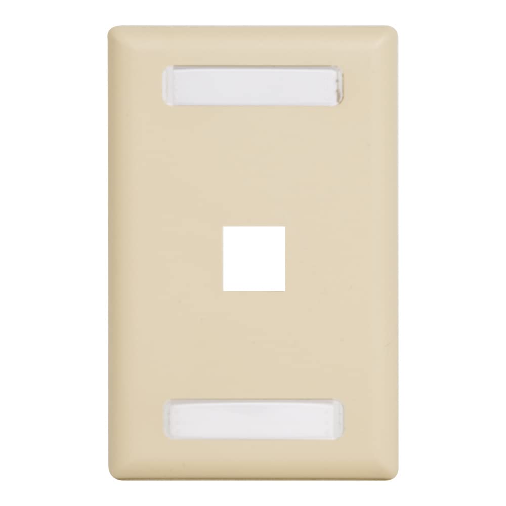 ICC Station ID Faceplate with 1 Port for EZ/HD Style in Single Gang, Ivory - Single Gang Wall Plate for Home & Office Network Installation