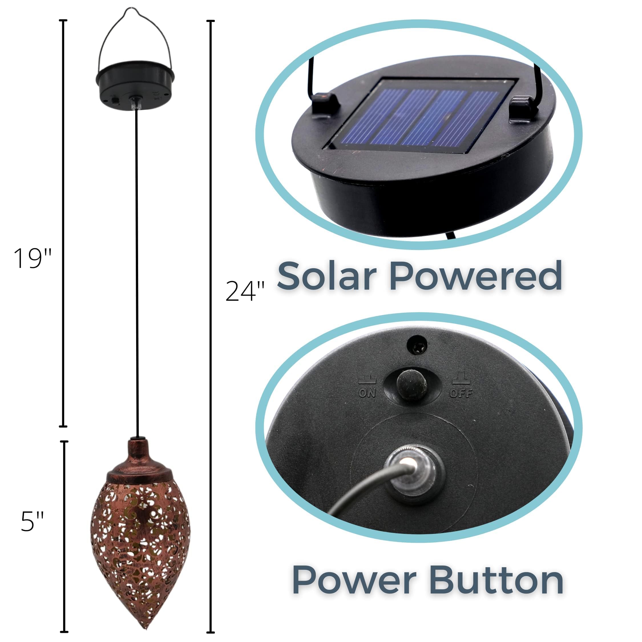 Solar Hanging Lanterns Set of 2 - Moroccan Style Rechargeable Outdoor Lights for Garden, Party, Front Porch, Patio, Yard, and Pathway Decoration
