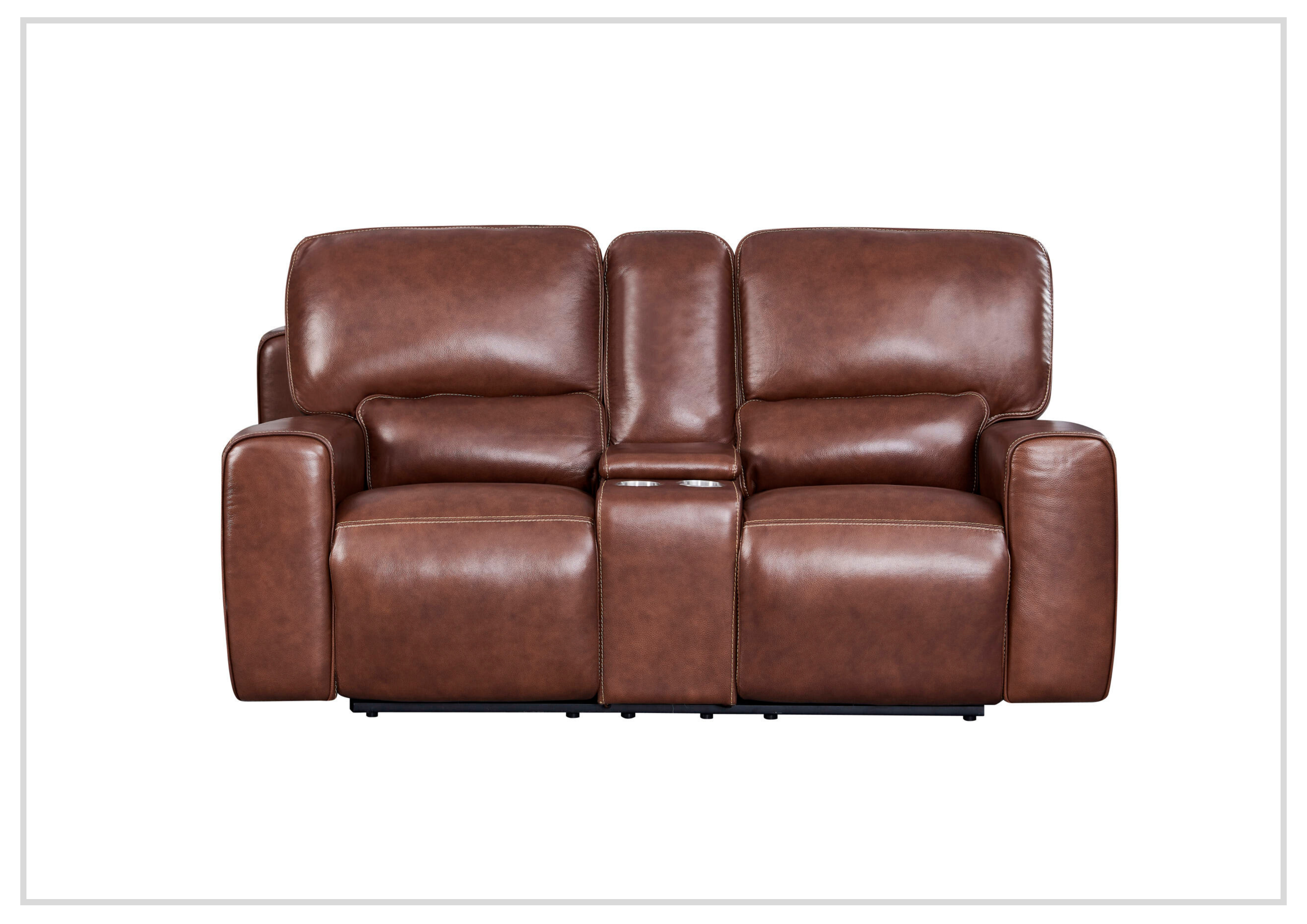 Gio Italia Bennett Power Reclining Leather Loveseat in Brown with Console - Modern Comfort for Living Room, Home Theater & Relaxation