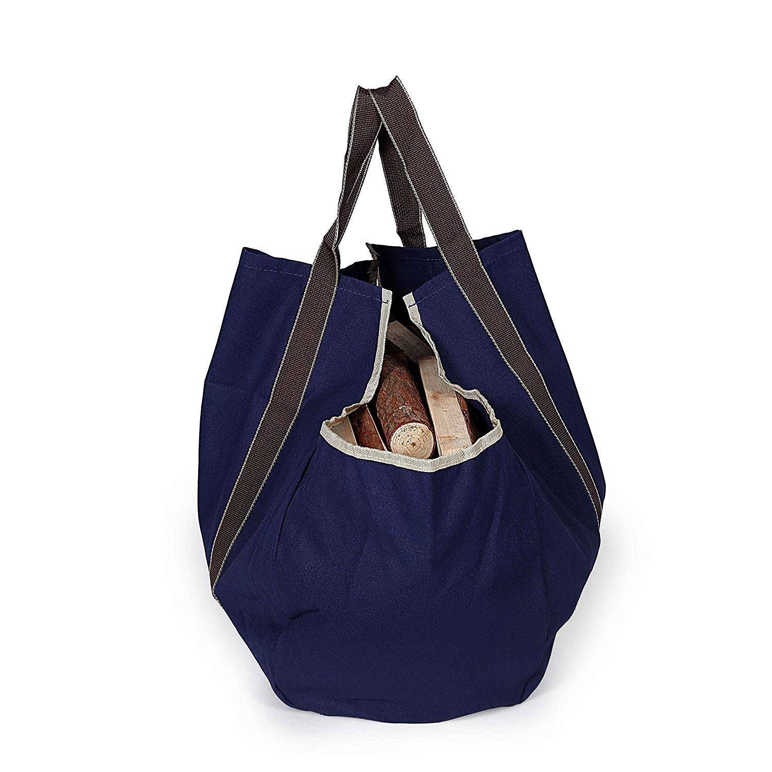 Durable Heavy Duty Canvas Firewood Log Carrier Tote Bag for Fireplace & Wood Stove - Dark Blue | Perfect for Camping, Firewood Storage & Outdoor Fire Pit Accessories