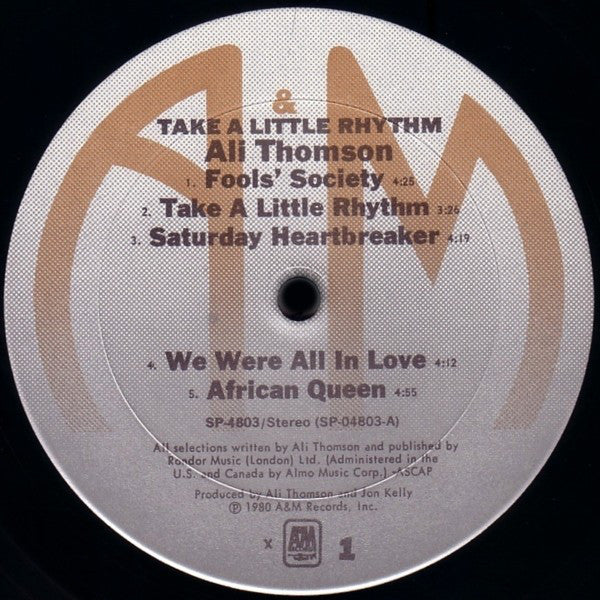 Ali Thomson - Take A Little Rhythm Vinyl LP Album (VG+ Condition) - Perfect for Music Collectors & Vintage Vinyl Enthusiasts