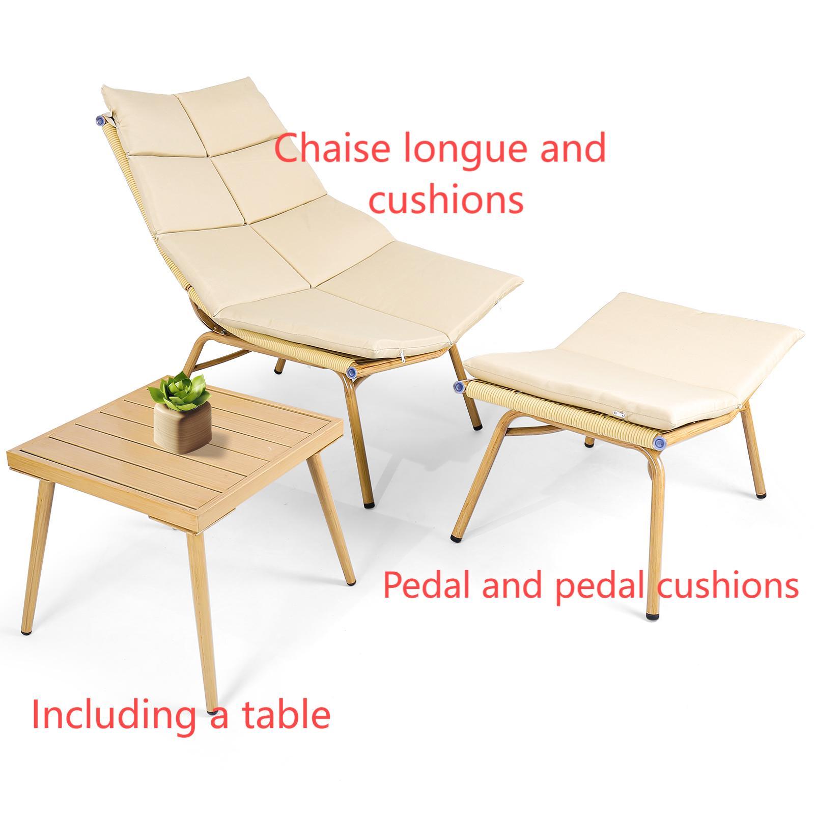 Wooden Chaise Lounge Chair with Side Table - Indoor & Outdoor Alloy Frame Recliner (380lbs Capacity) - Perfect for Camping, Gaming, Lunch Breaks, Garden Parties & Sunbathing
