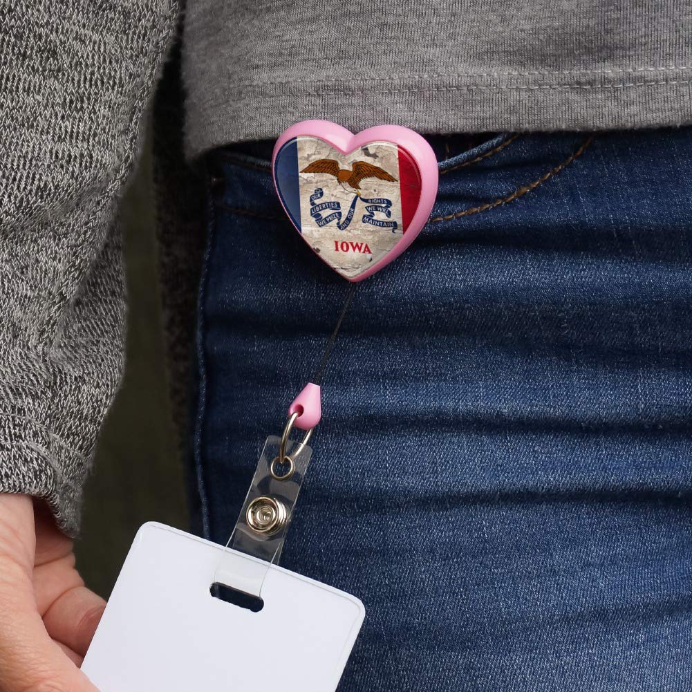 Rustic Iowa Flag Lanyard - Retractable ID Badge Holder for Work & Travel