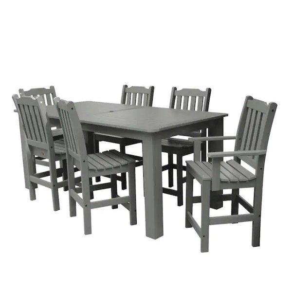 Lehigh 7-Piece Rectangular Counter Height Outdoor Dining Set - Patio, Garden, Backyard Furniture for Dining & Entertaining