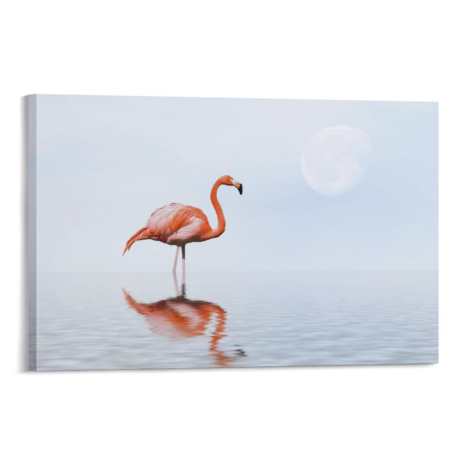 Premium Flamingo Bird Canvas Print - Water Reflection Oil Painting Wildlife Animal Poster Wall Art for Living Room & Bedroom Decor - 20x30 inches (50x75cm) - Perfect for Home, Office & Gift Giving