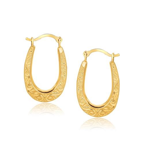 10K Yellow Gold Fancy Oval Hoop Earrings for Women - Elegant Dangle Drop Earrings for Everyday Wear, Date Night & Special Occasions