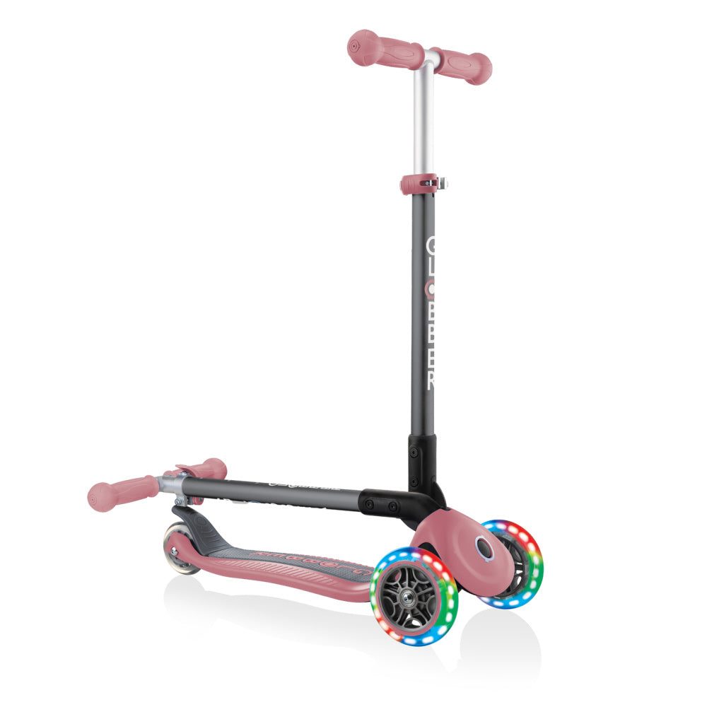 Globber 3 Wheel Primo Foldable LED Light Up Scooter for Kids - Adjustable Handlebar, Smooth Ride for Boys & Girls - Perfect for Commuting, School, Park & Outdoor Fun