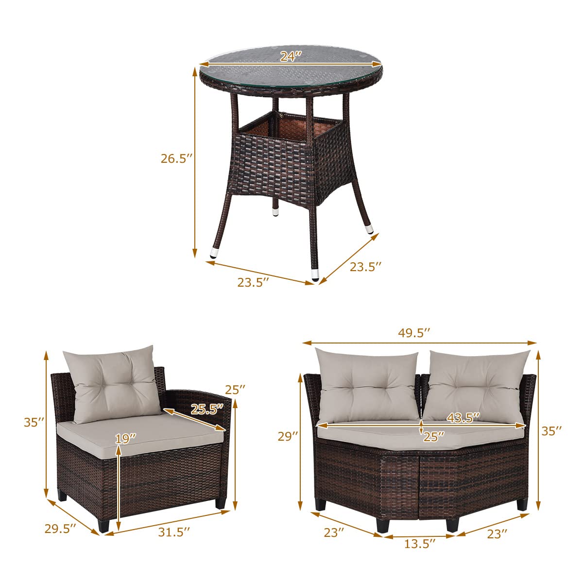 HappyGrill 4-Piece Curved Outdoor Sofa Set - Rattan Wicker Patio Furniture with Coffee Table & Cushions - Modern Conversation Set for Garden, Poolside, Balcony | Perfect for Backyard Relaxation & Outdoor Entertaining