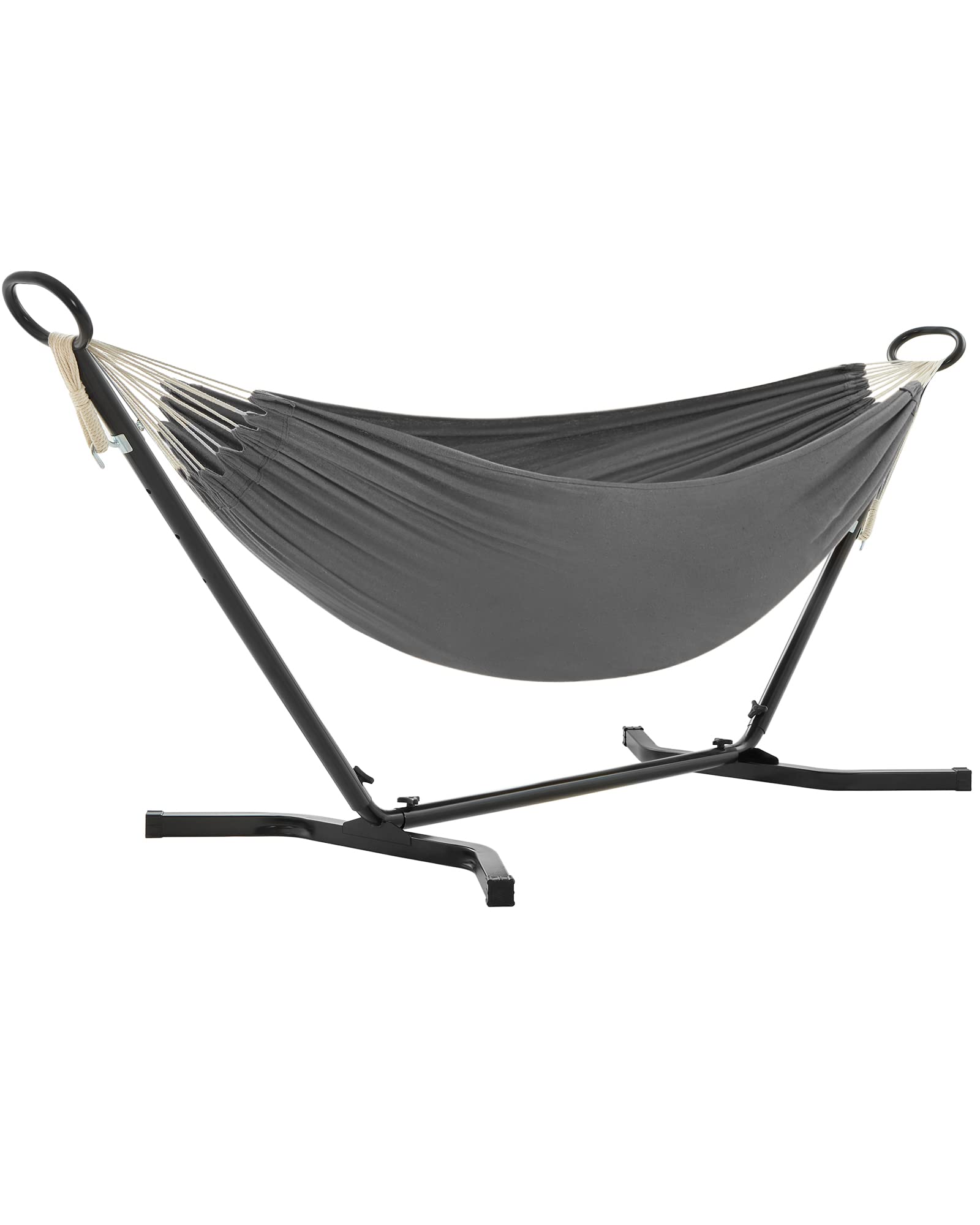 SONGMICS Double Hammock with Stand - 82.7 x 59.1 Inches Heavy Duty 529 lb Capacity Portable Hammock for Outdoor Camping, Backyard, Garden, Patio, Beach - Black & Gray UGHS001G01 | Perfect for Relaxation, Lounging and Summer Vacation Getaways
