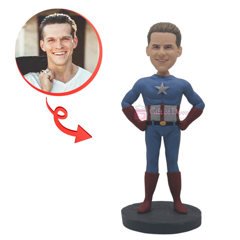 Custom Captain America Bobblehead - Personalized Superhero Collectible for Marvel Fans | Perfect for Office Decor, Gift Giving & Comic Book Collections