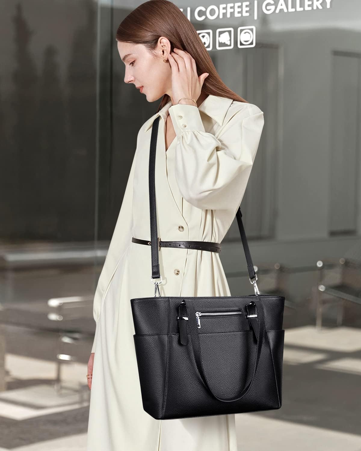 Genuine Leather Tote Shoulder Bag for Women - Multi-Pocket Design, Stylish & Durable Handbag - Perfect for Work, Travel & Everyday Use