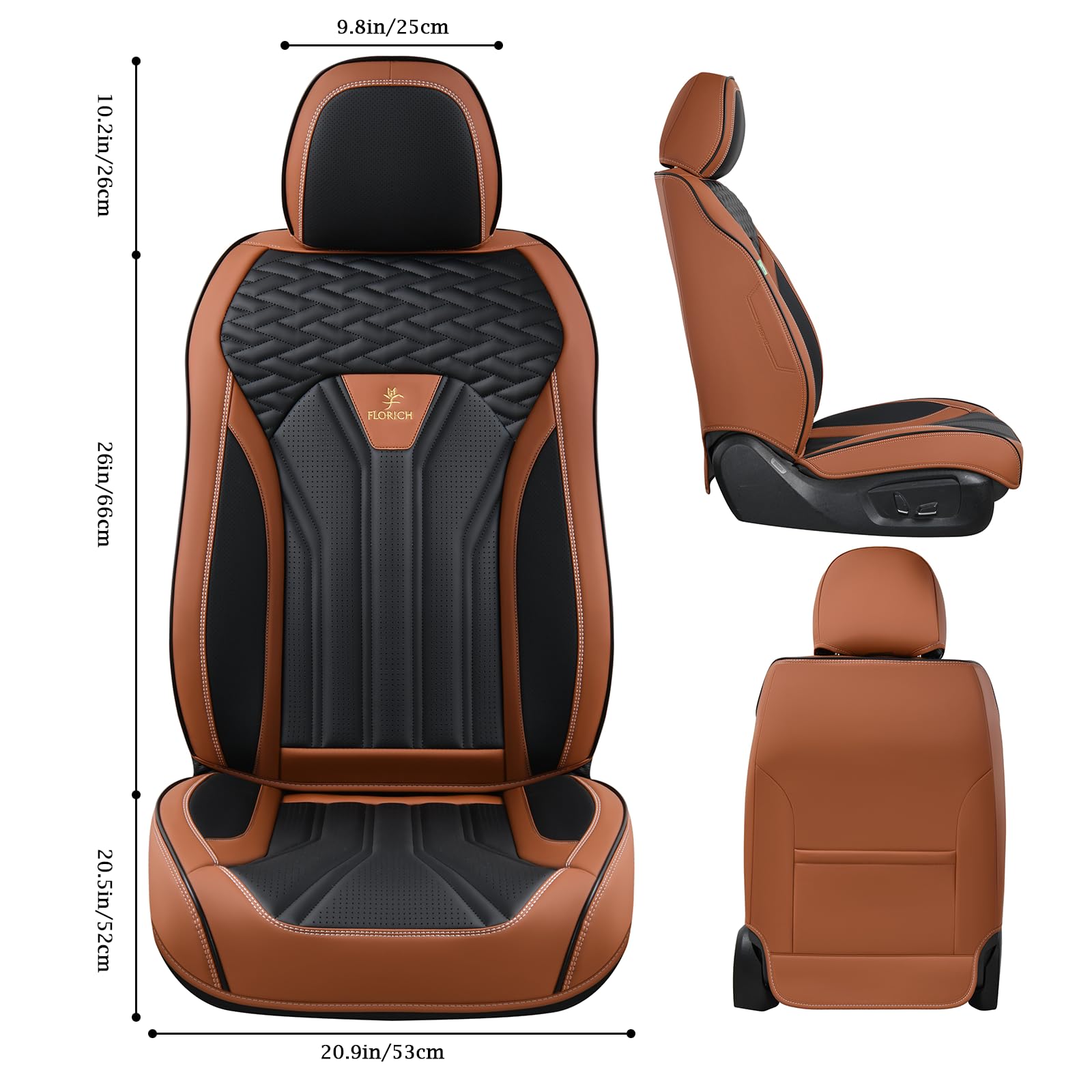 Premium FLORICH Leather Car Seat Covers Full Set (5 Seats) - Universal Fit for Most Cars & Trucks - Brown & Black - Luxury Protection & Comfort for Daily Commute, Road Trips & Family Travel