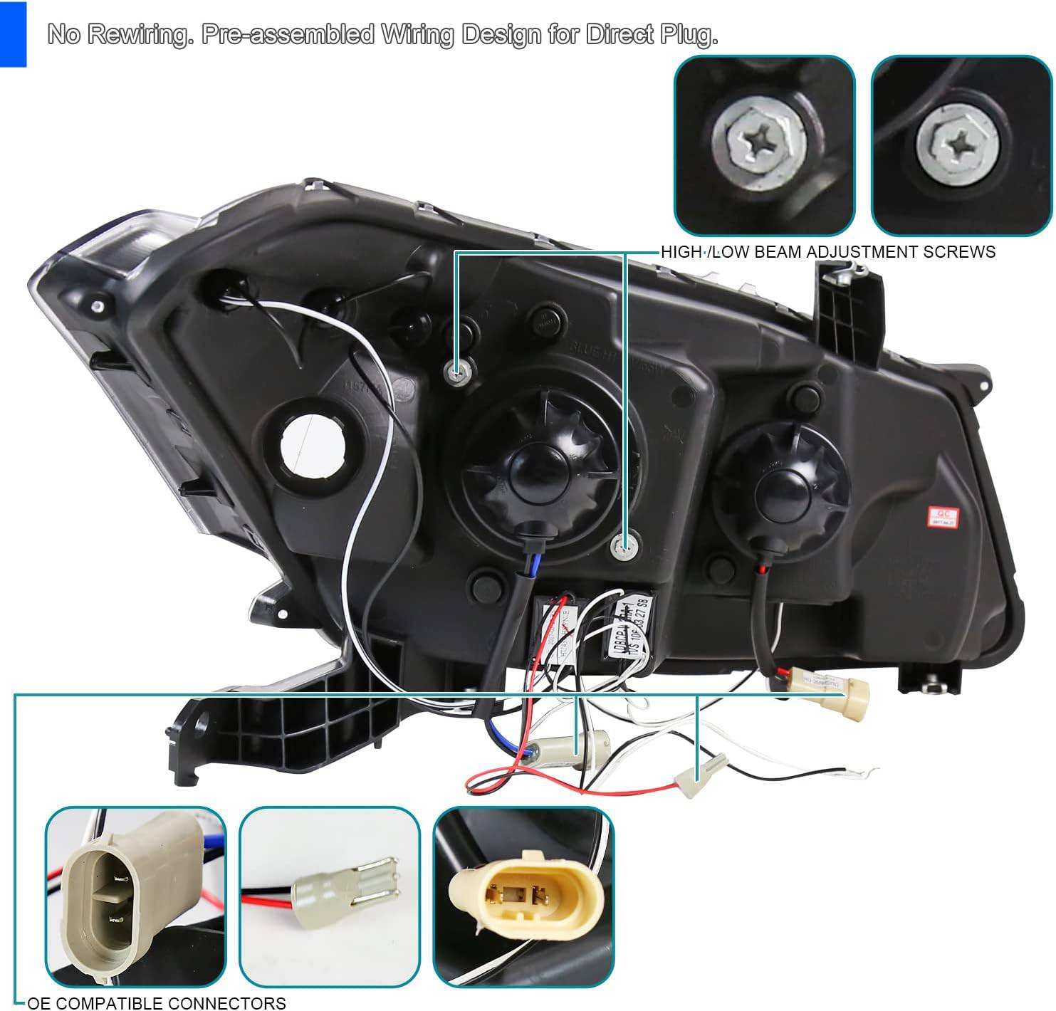 2008-2012 Honda Accord Coupe LED Halo Projector Headlights - Matte Black Housing with Clear Lens - High Performance Replacement Headlights for Night Driving & Enhanced Visibility