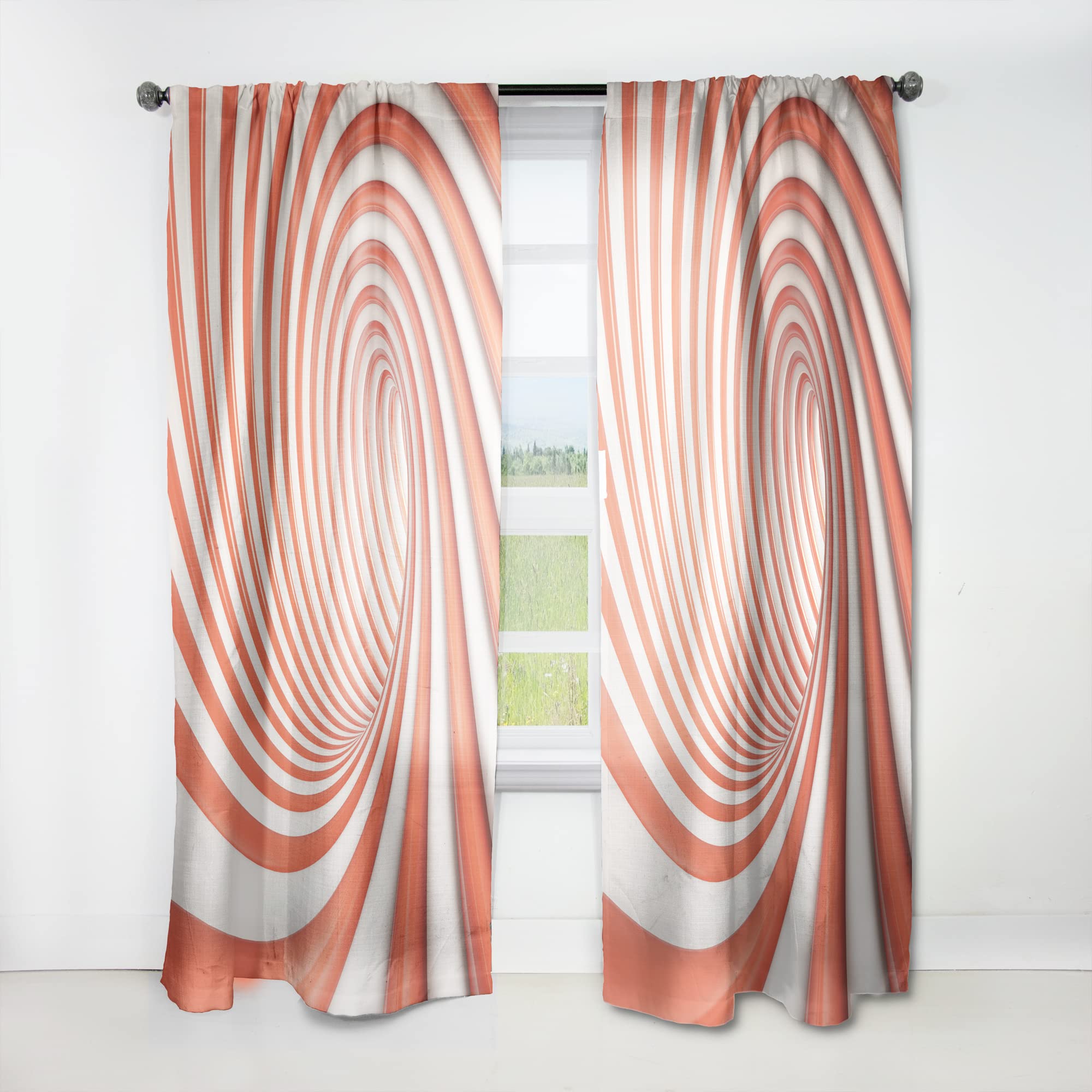 DesignQ Thermal Insulated Spiral Curtains - Red & White Lined Single Panel (52x108 inches) for Bedroom & Living Room - Energy Saving Blackout Drapes for Home Decor