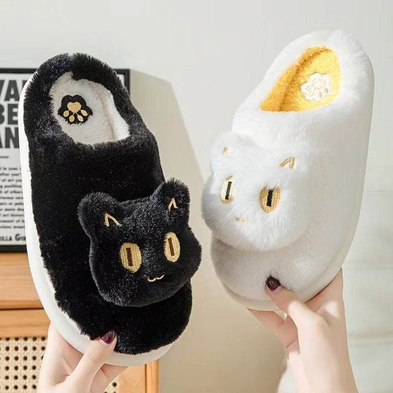 Cute Fluffy Cat Plush Slippers for Women - Soft Indoor House Shoes with Non-Slip Soles - Perfect for Home, Lounge, and Gift Giving