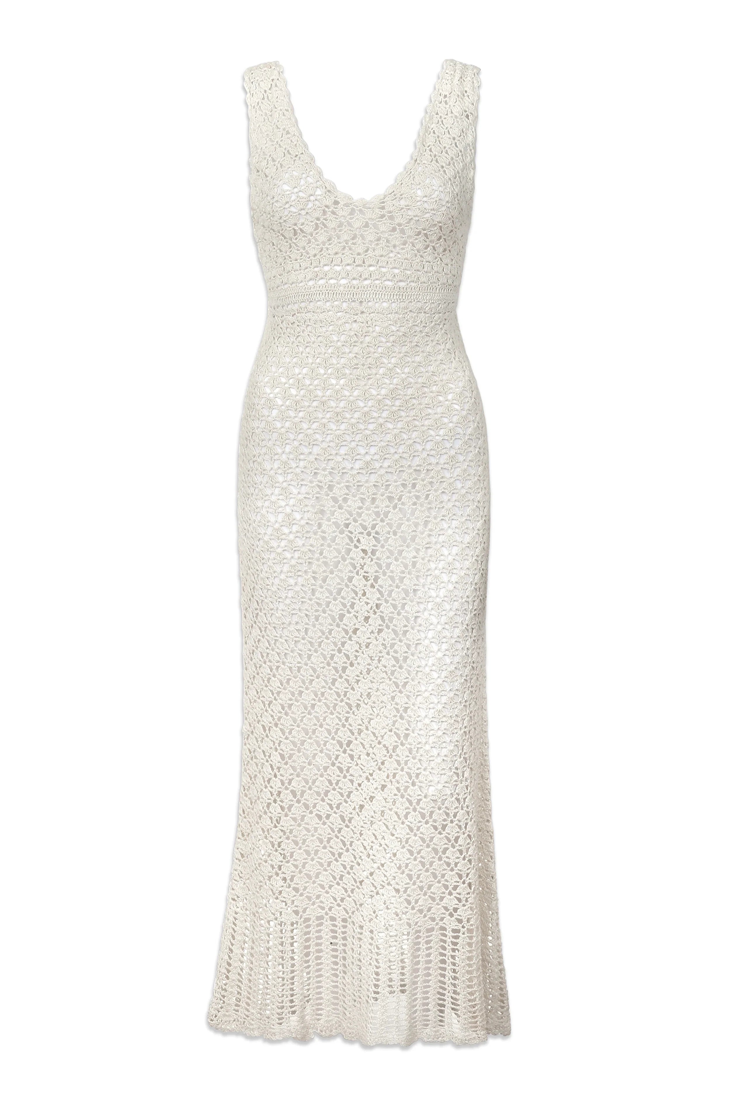 Claudia Elegant Crochet Midi Dress for Women - Ivory Summer Boho Dress | Perfect for Beach Vacations, Garden Parties & Date Nights
