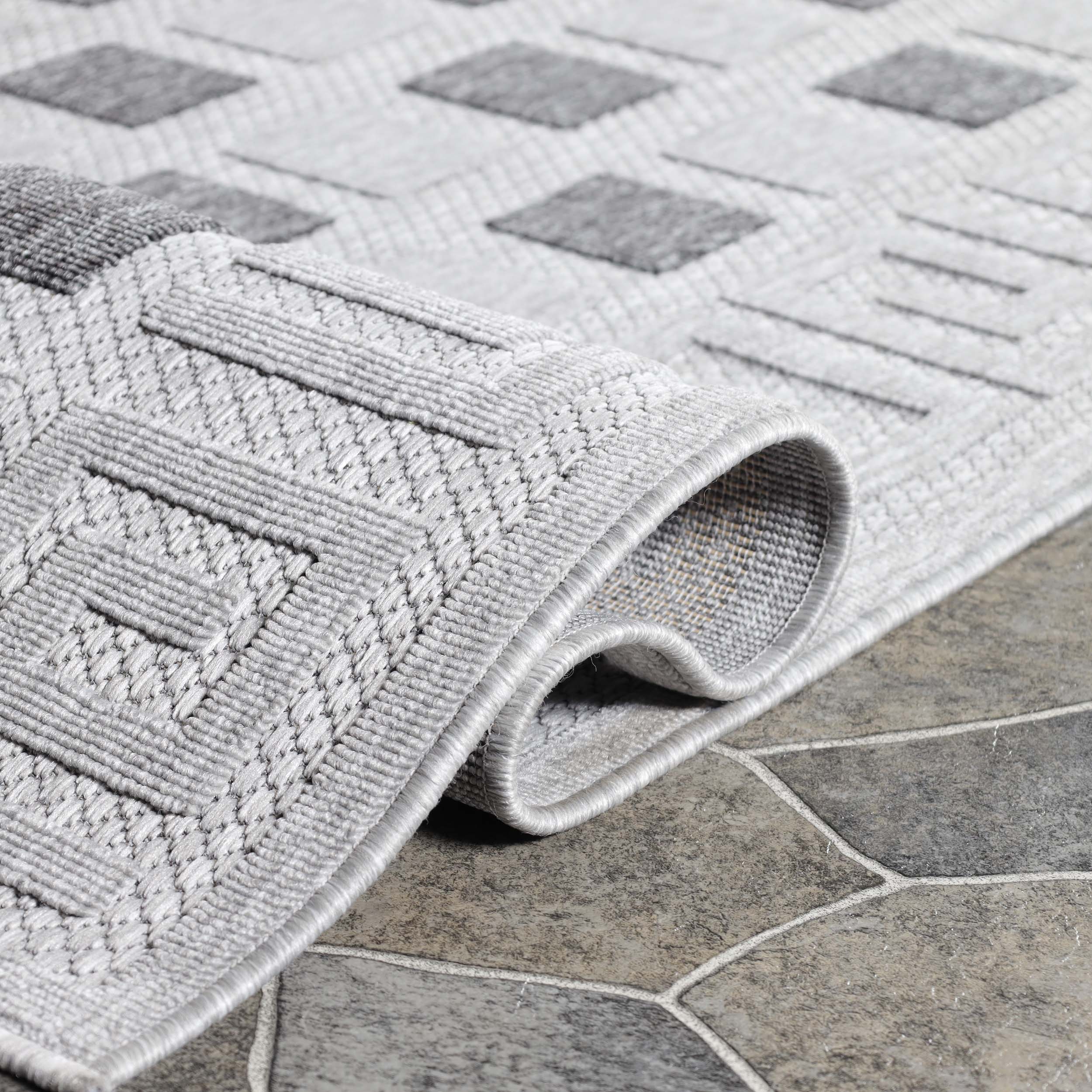 Modern Geometric Greek Key Pattern Rug - Non-Slip Indoor Outdoor Area Carpet for Living Room, Bedroom, Patio & Deck - Soft & Durable Home Decor