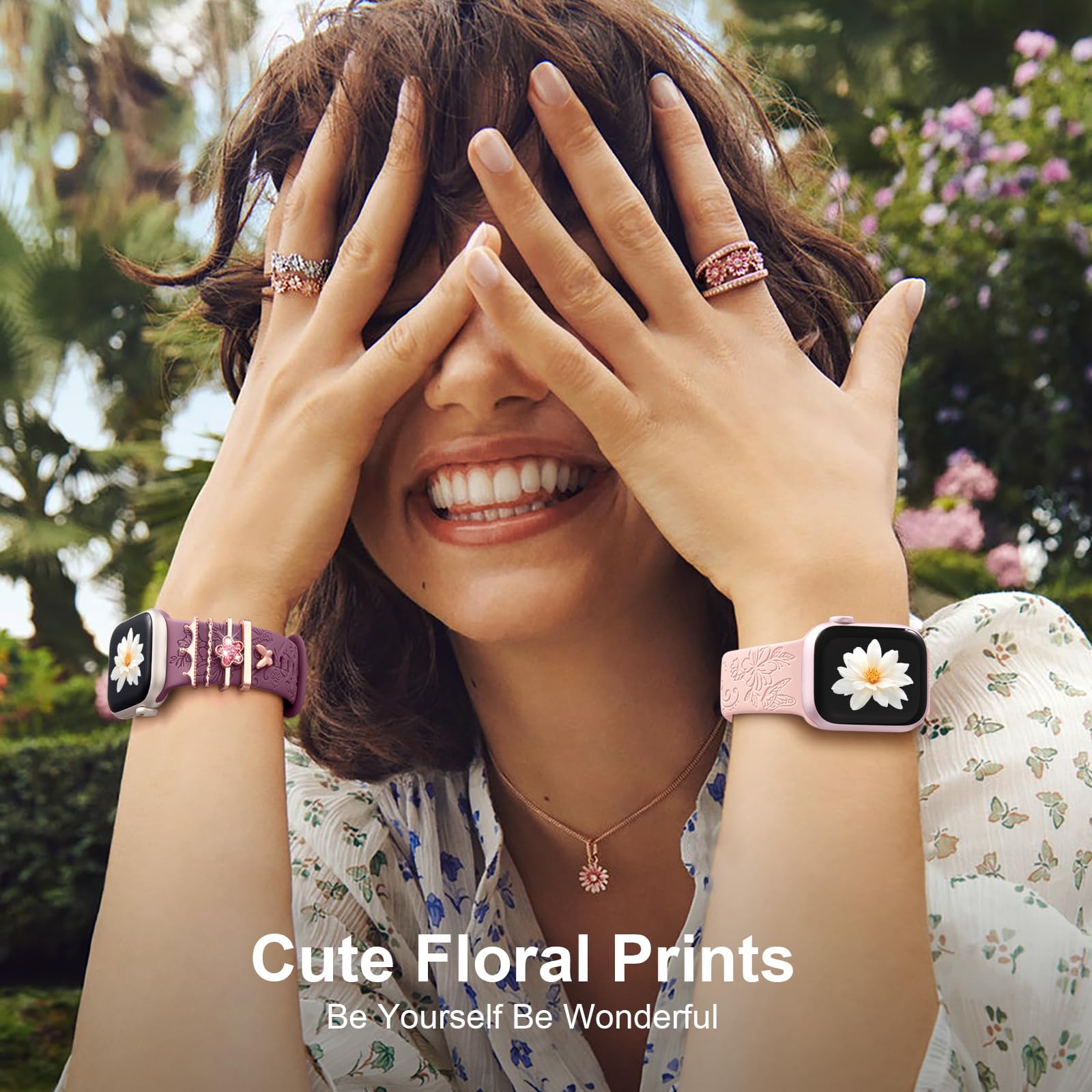Floral Apple Watch Bands for Women - Soft Silicone Strap Compatible with Series 10/9/8/7/6/5/4/3/SE, 38mm 40mm 41mm 42mm 44mm 45mm 46mm iWatch - Breathable & Stylish Accessory for Workouts, Daily Wear & Fashion