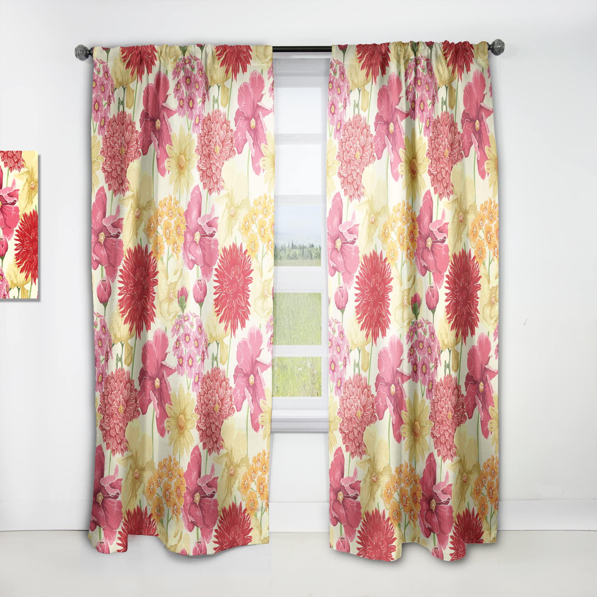 DesignQ Floral Curtains - Red, Pink & Yellow Flower Pattern - Thermal Insulated Single Panel (52x108 inches) for Bedroom & Living Room - Perfect for Home Decor & Light Blocking