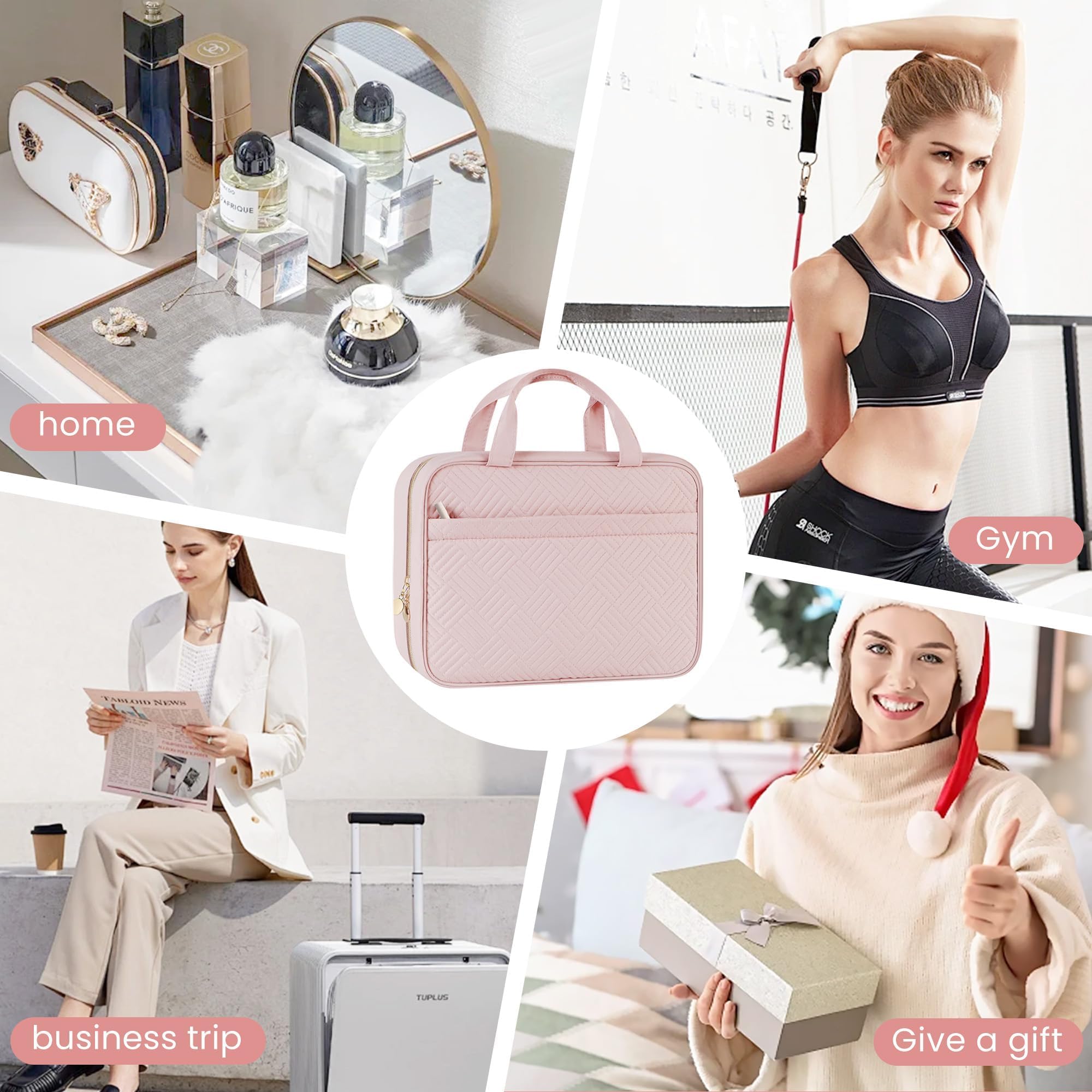 Waterproof Hanging Travel Toiletry Bag for Women - Pink Cosmetic Organizer with Multiple Pockets for Makeup, Shampoo & Toiletries | Perfect for Air Travel, Camping & Gym Essentials