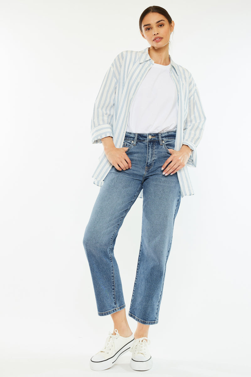 Jordana Essentials High Rise True Straight Leg Jeans for Women - Comfortable Stretch Denim Pants for Casual Wear & Everyday Outfits