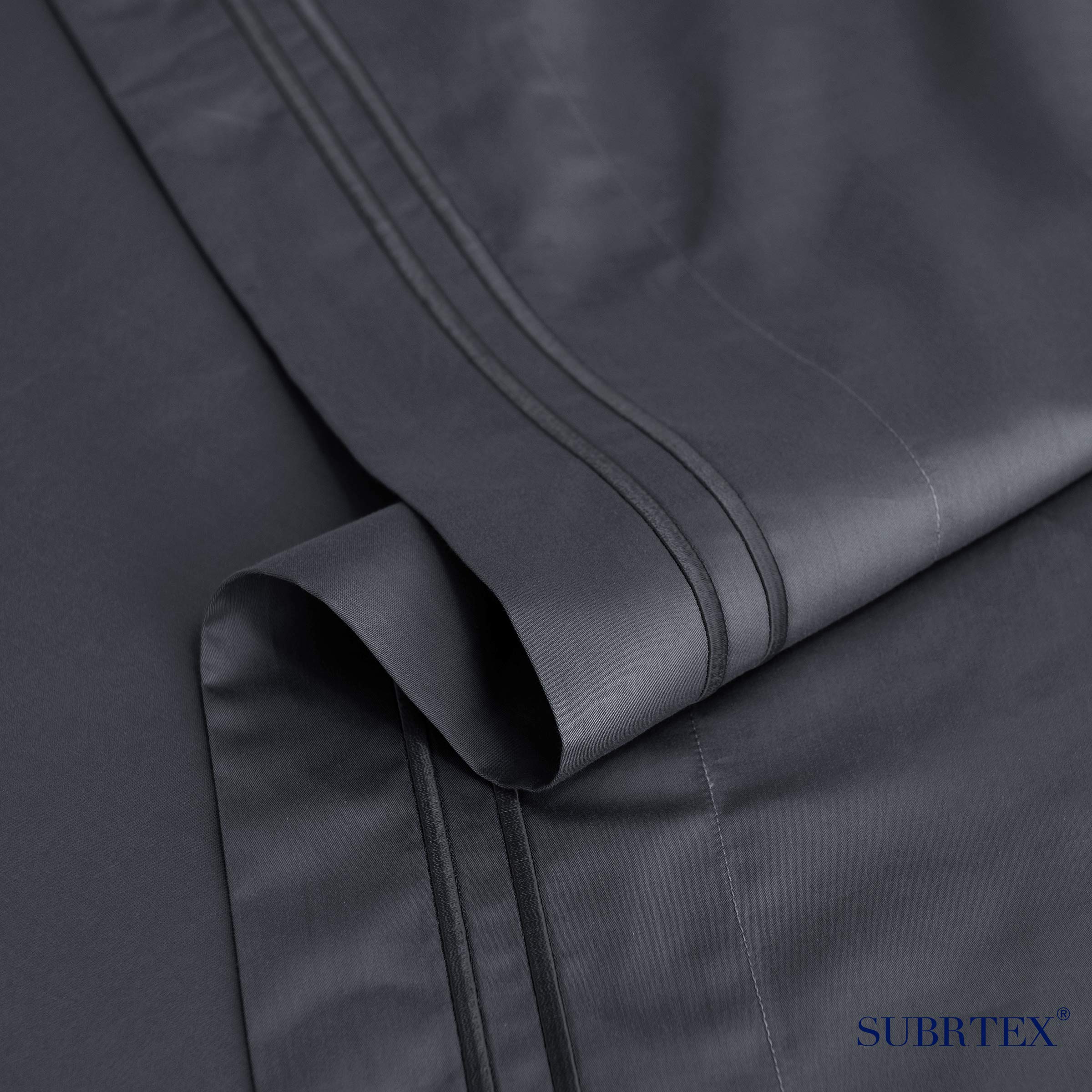 SUBRTEX Luxury Tencel Duvet Cover Set - 3 Piece Full/Queen Size with Button Closure - Premium Silky Cotton Bedding Set Includes 2 Pillowcases - Lightweight & Breathable for All Seasons - Hotel Quality Comfort (Dark Gray) - Perfect for Home, Guest Room & Airbnb Stays