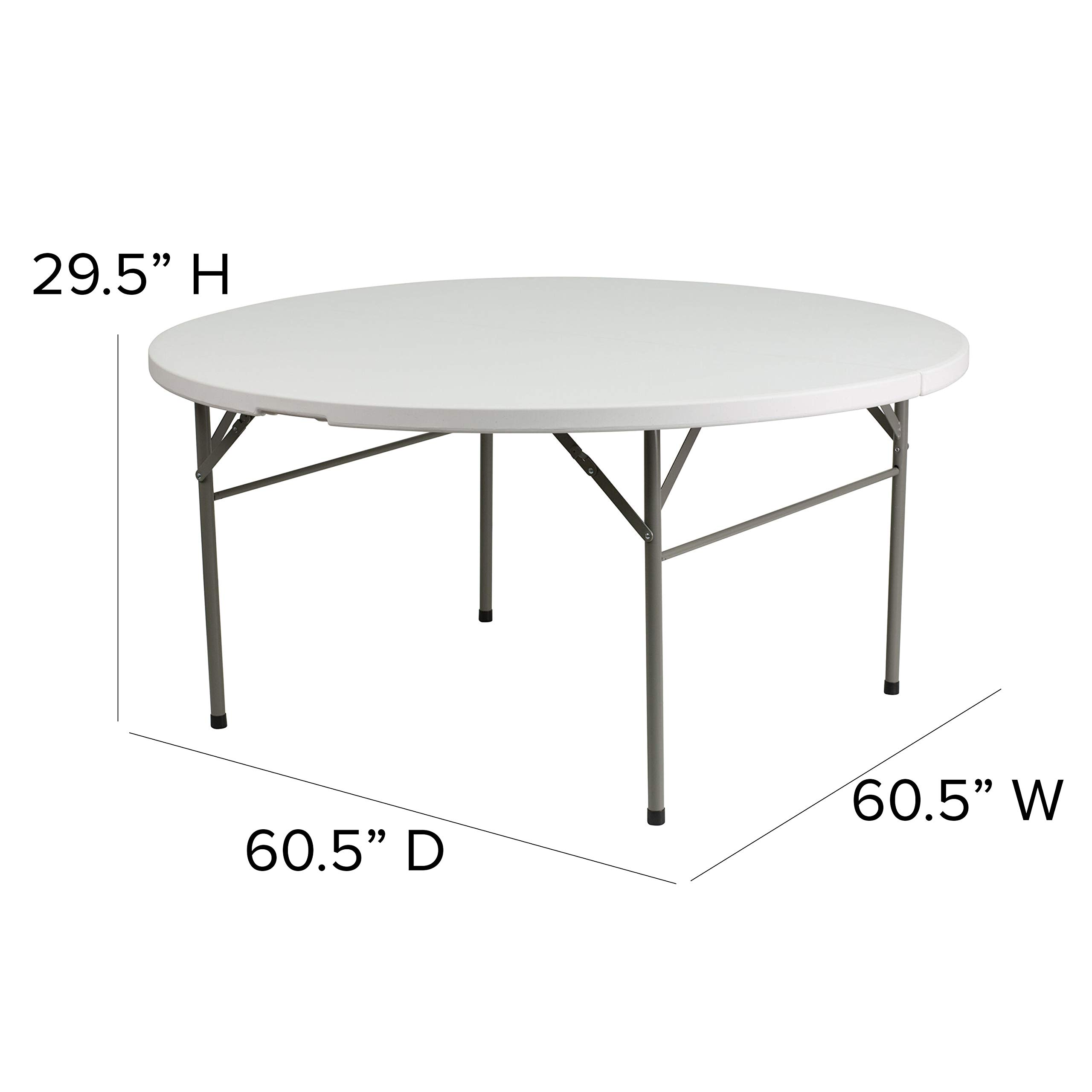 Flash Furniture Scarborough 5-Foot Round Plastic Folding Table with Carrying Handle - Bi-Fold Portable Banquet Table for Parties, Weddings & Events - Indoor/Outdoor Use - White