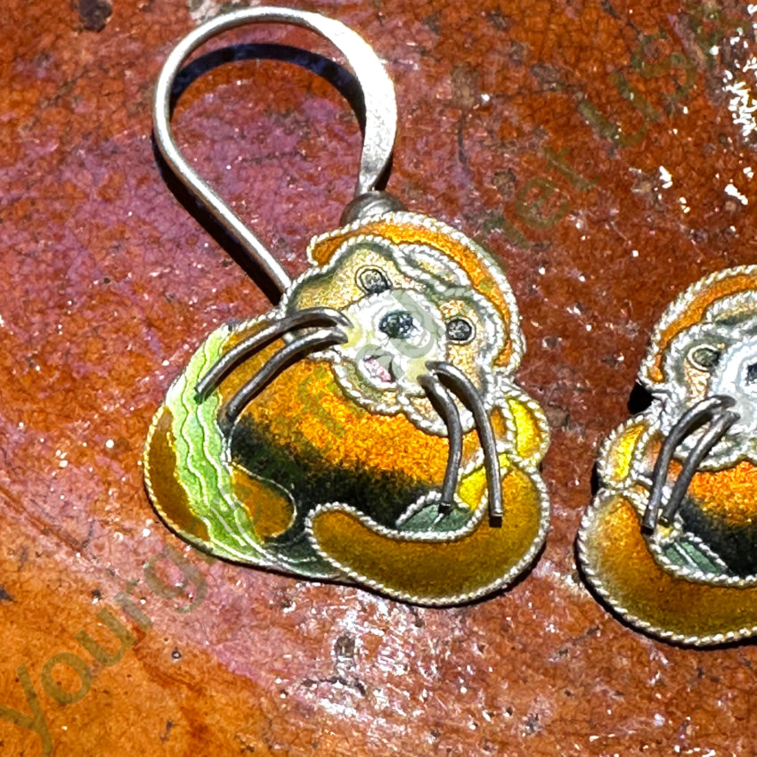 Sterling Silver Guilloche Enamel Sea Otter Stud Earrings - Handmade Dangle Earrings for Women - Perfect Gift for Animal Lovers, Beach Vacation Jewelry