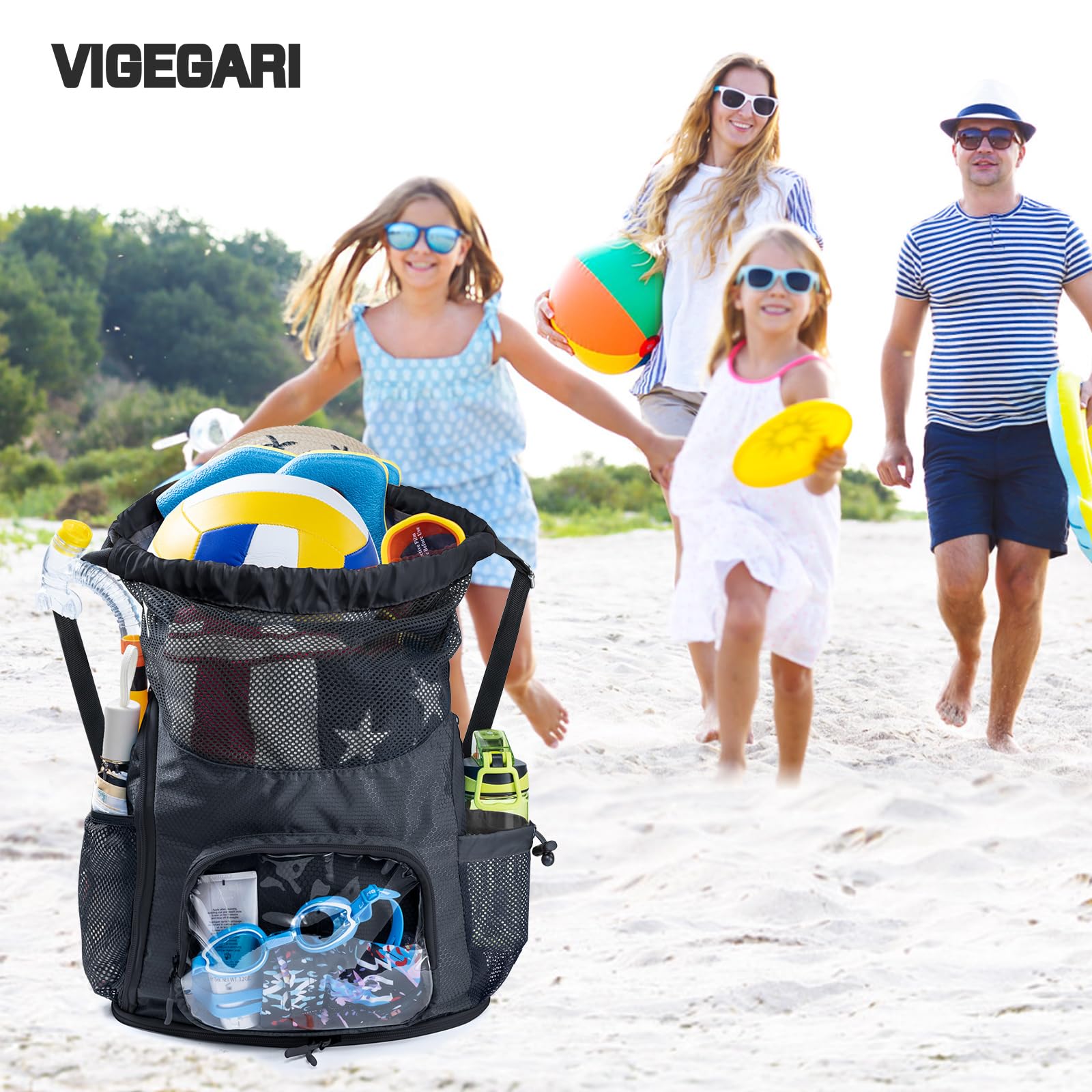 **Sandproof Drawstring Backpack - Breathable Mesh Beach Bag with Shoe Compartment & Toiletry Pockets - Water-Resistant Swim Bag for Pool, Beach, Summer Camp - Perfect for Travel, Gym & Outdoor Activities**