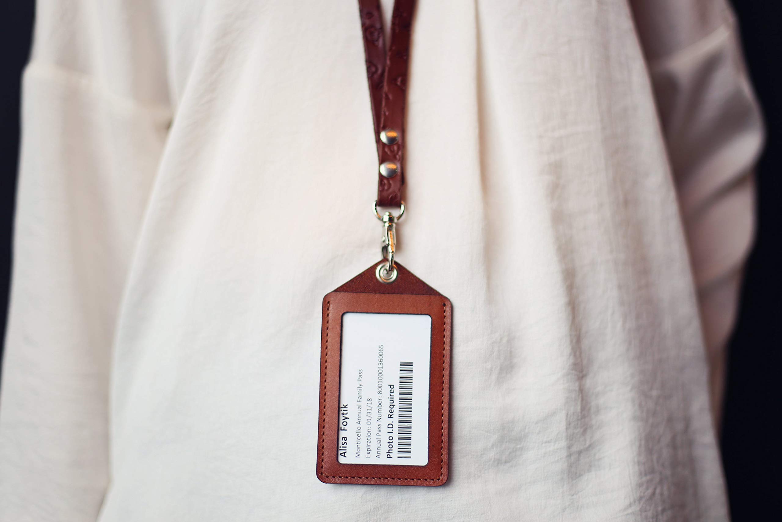 Premium Custom Leather ID Holder with Card Pocket - RFID Blocking Badge Holder for Work, School & Events - Personalized Name & Logo Options