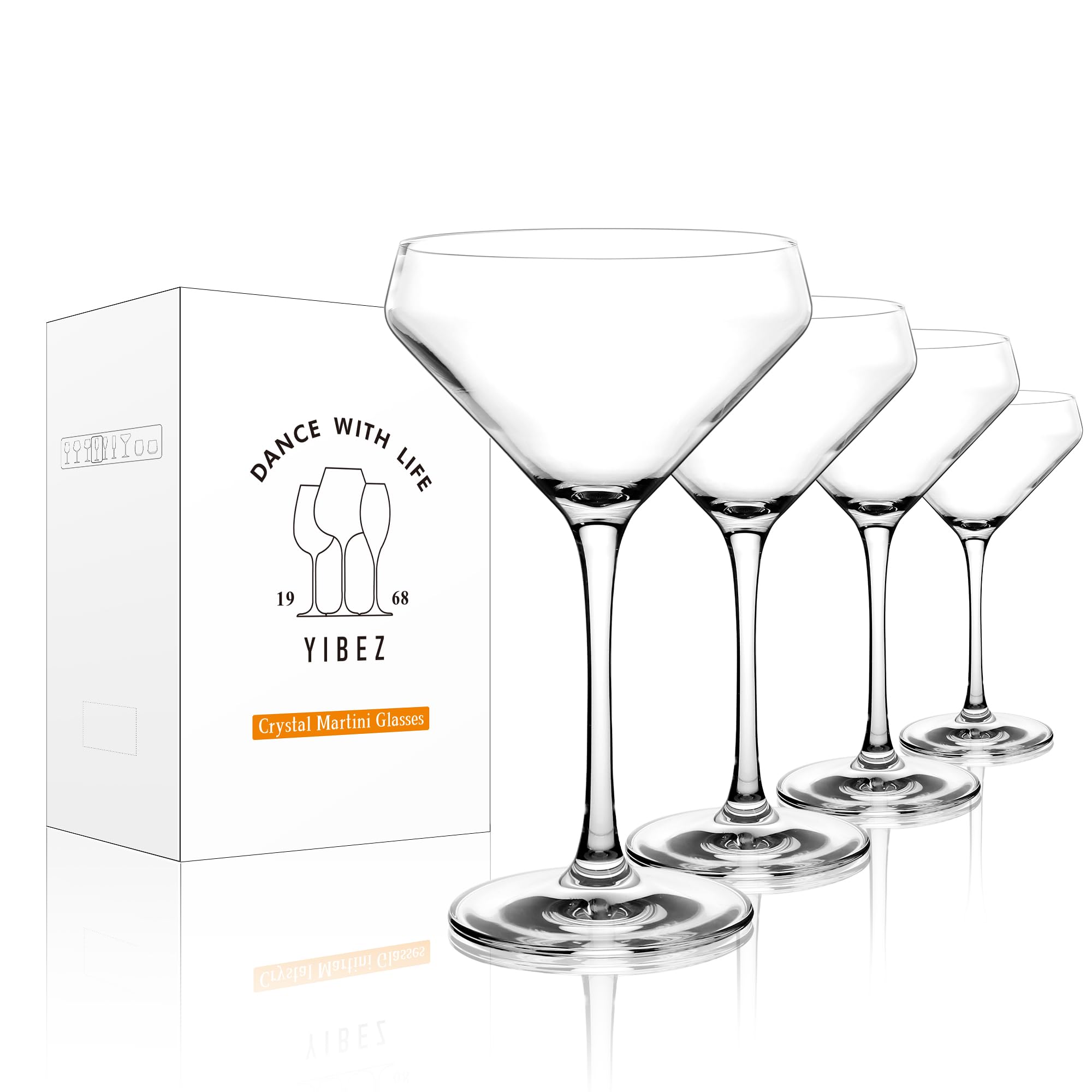 Elegant Martini Glasses Set of 4 - 12 oz Crystal Coupe Cocktail Glasses for Martinis, Cosmos & Champagne - Perfect for Housewarming, Wedding Gifts & Home Bar Entertaining