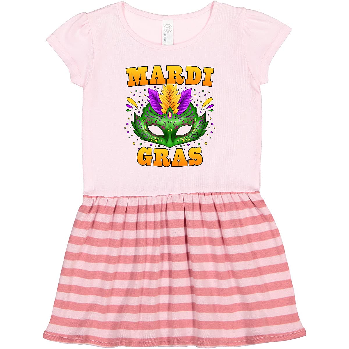 Inktastic Mardi Gras Toddler Dress with Green Masquerade Mask - Festive Costume for Kids Party, Carnival & Halloween Celebrations
