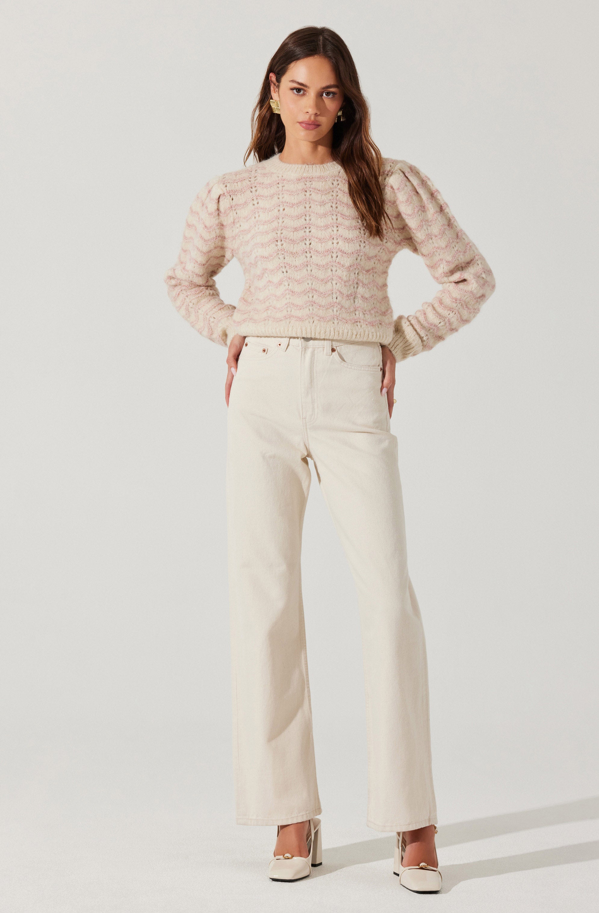 Jaylani Women's Striped Pointelle Knit Sweater - Soft & Cozy Pullover for Fall & Winter, Perfect for Casual Outfits and Layering